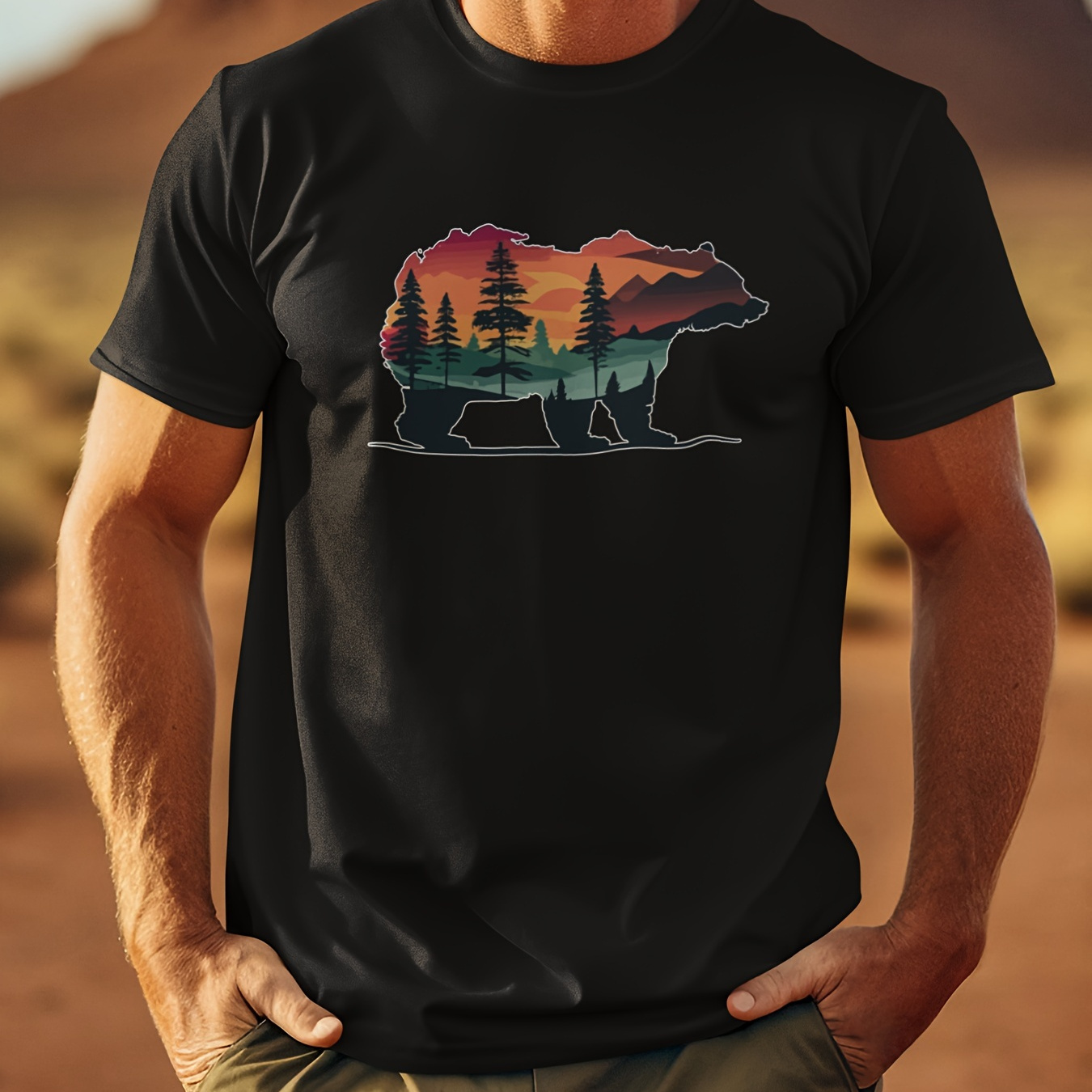 

Easily Distracted By Bears - Men's Front Printed Short-sleeved T-shirt - Comfortable & Breathable Casual Tops For Summer, Spring & Fall - Bear Lover Shirt, Forest Lover Gift