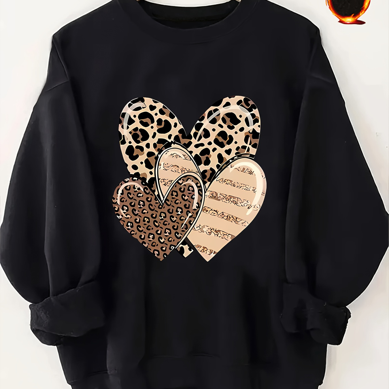 

1pc Women's And Red Round Polyester Long Sleeve Top