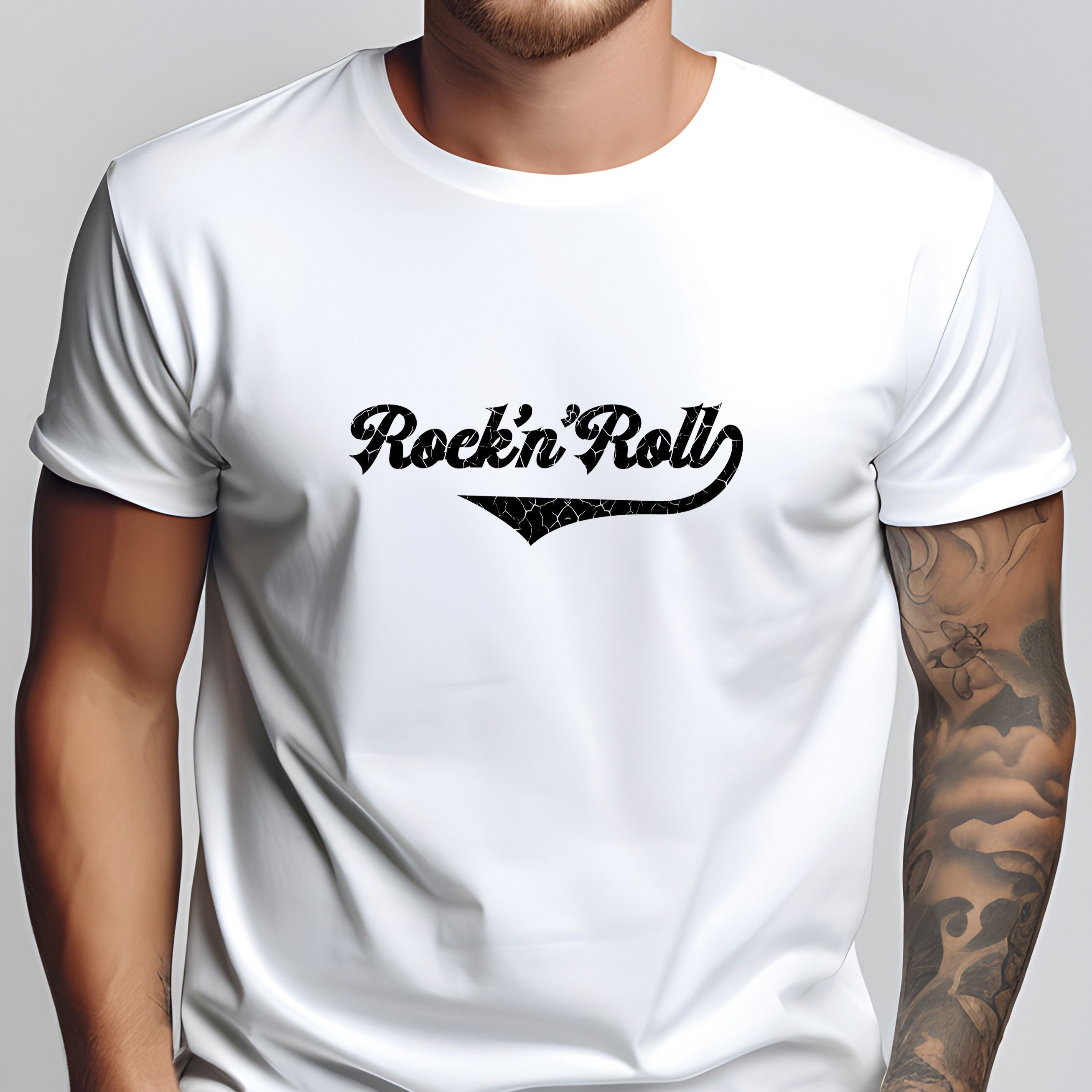 

Rock And Roll Print Tee Shirt, Tees For Men, Casual Short Sleeve T-shirt For Summer