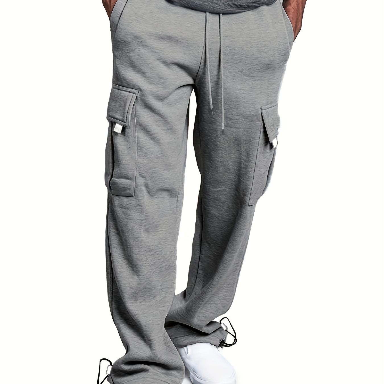 

Men's Loose Fit Baggy Sweatpants With Drawstring And Flap Pockets, Solid Warm And Comfy Trousers With Fleece For Winter Outdoors Wear