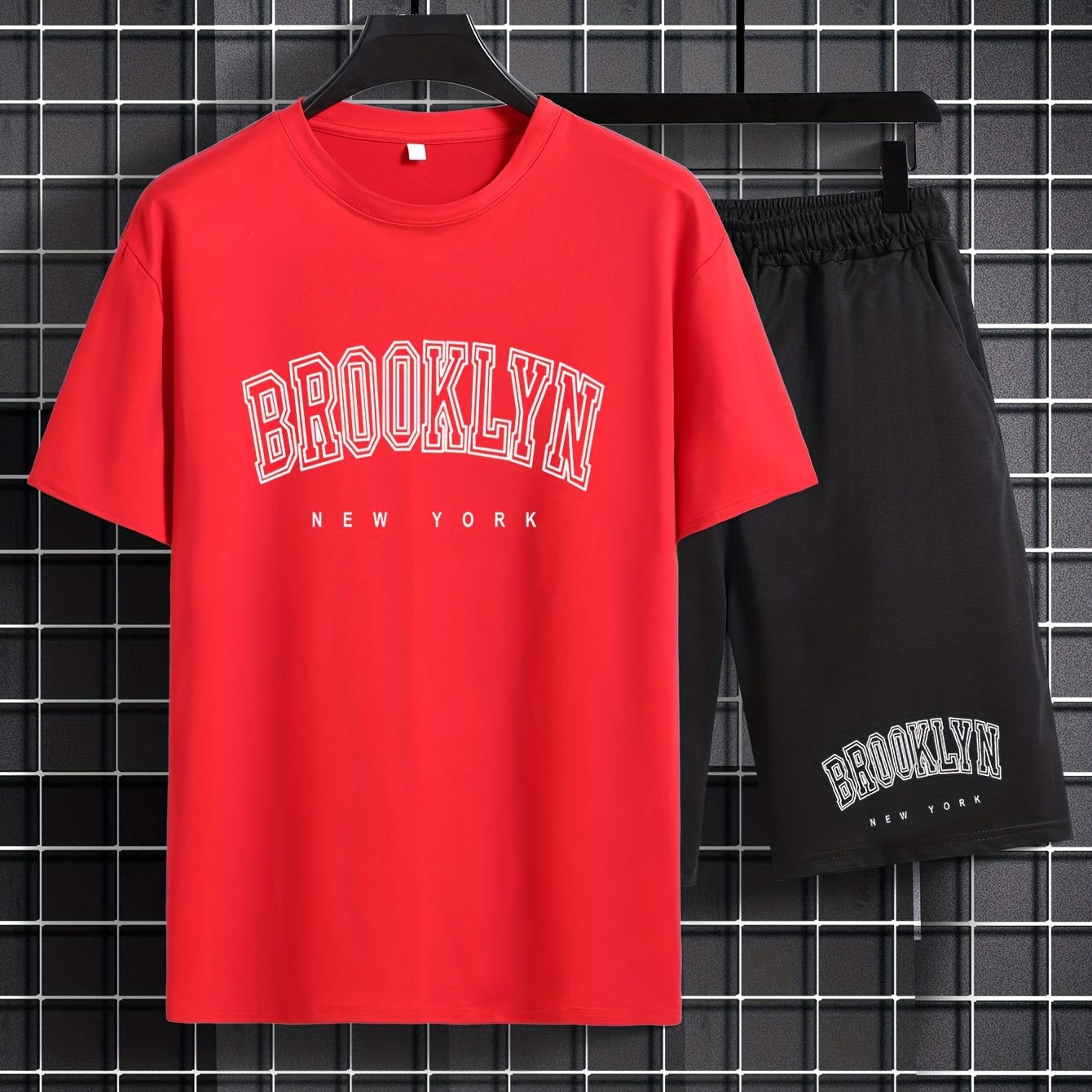 

Plus Size Men's "brooklyn" Graphic Print T-shirt & Shorts Set For Summer, Men's Clothing