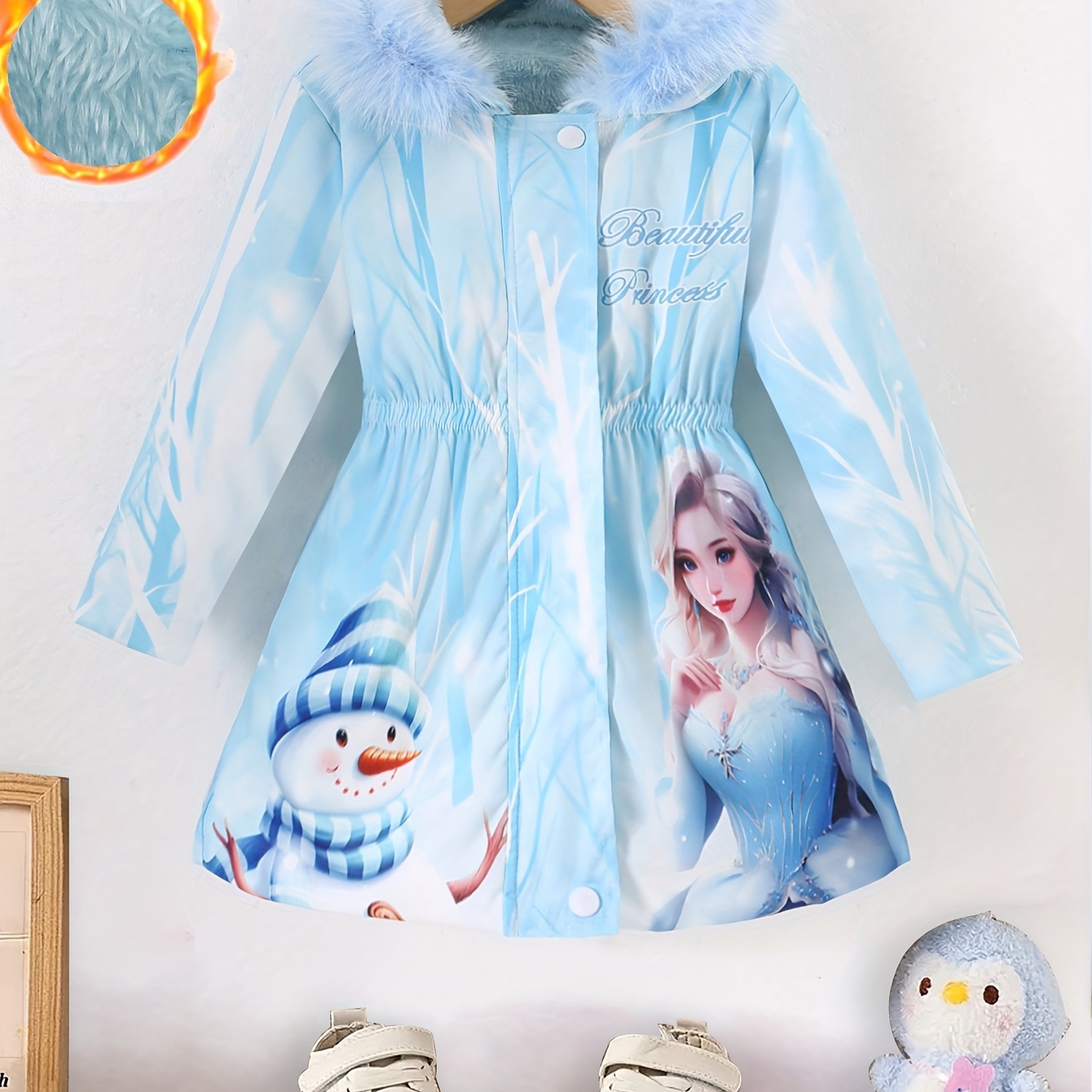 

Girl's And Snowman Graphic Long -fur Hooded Long , For And ,