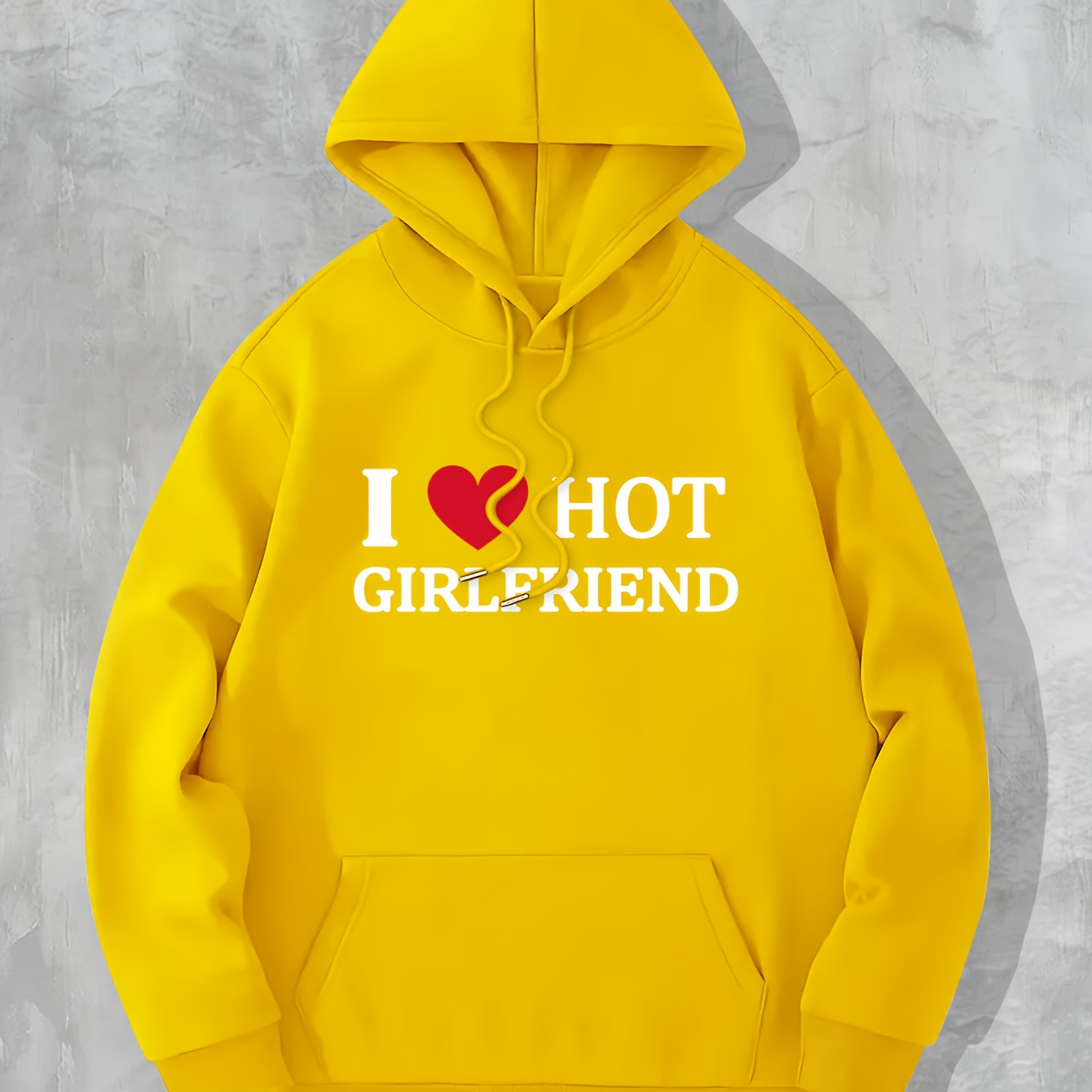 

I Love My Hot Girlfriend Print Men's Pullover Round Neck Long Sleeve Hooded Sweatshirt Pattern Loose Casual Top For Autumn Winter Men's Clothing As Gifts