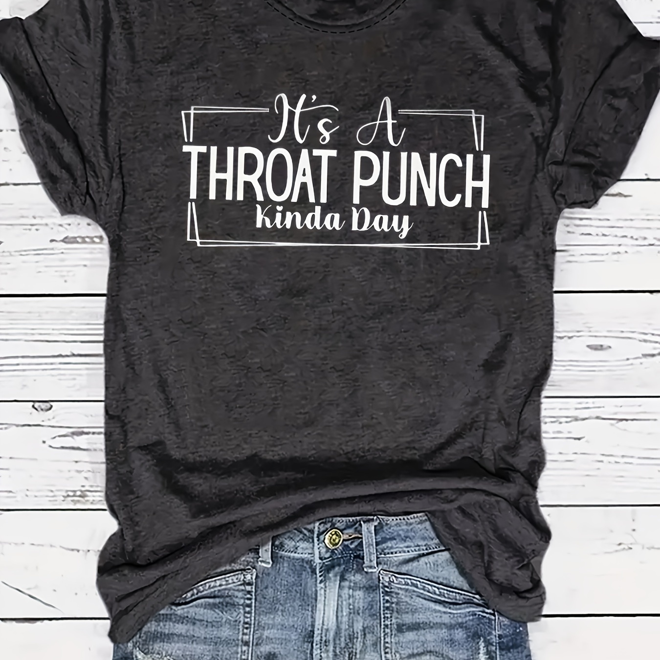 

Graphic Shirt| Women's "throat Punch" Humorous Print T-shirt - Soft , Casual Round Neck, Short Sleeve Top - Machine Washable - Casual Attire