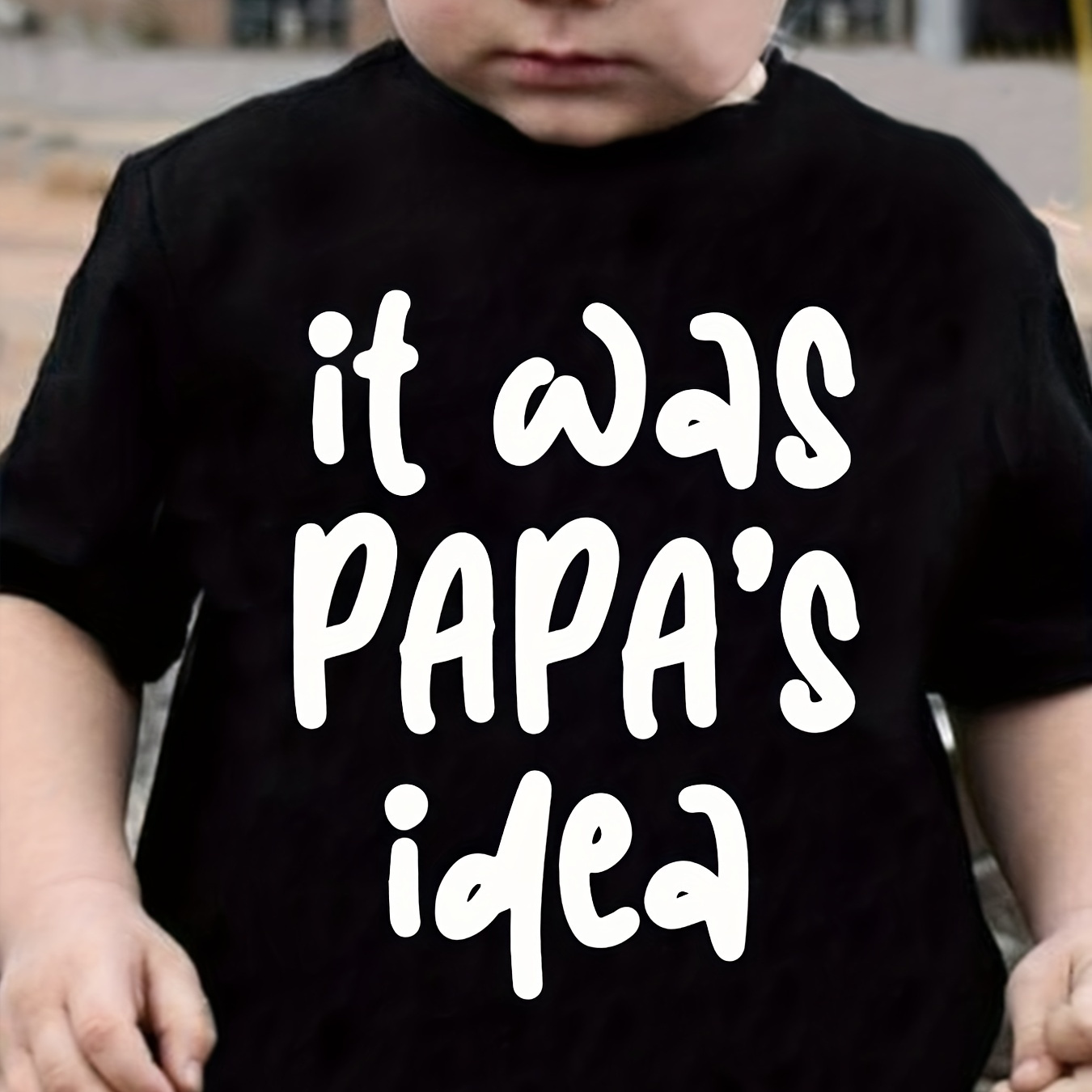 

Boys "it Was Papa's Idea" Short Sleeves Round Neck T-shirt Tee Top Casual Soft Comfortable For Summer Kids Clothes