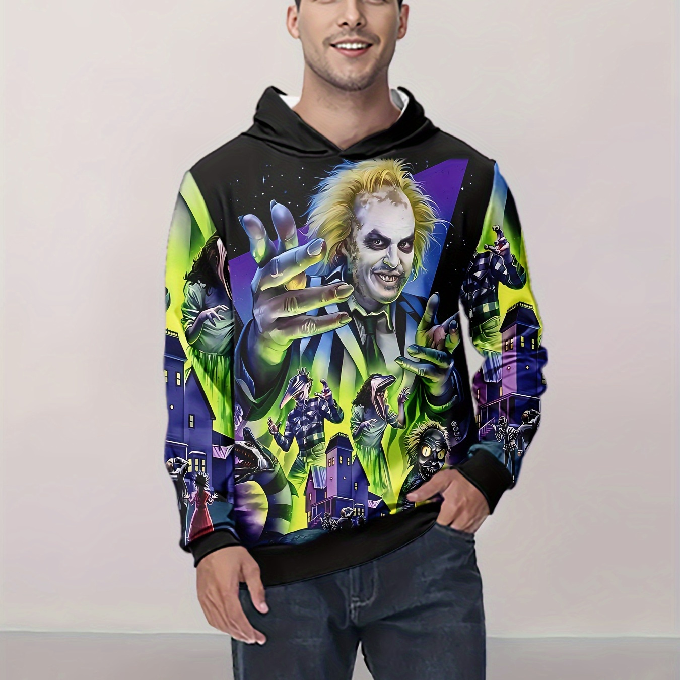 

Men's 3d Horror Print Hoodie - Casual & Stylish Pullover With Kangaroo Pocket, Long Sleeve, Polyester , Machine Washable