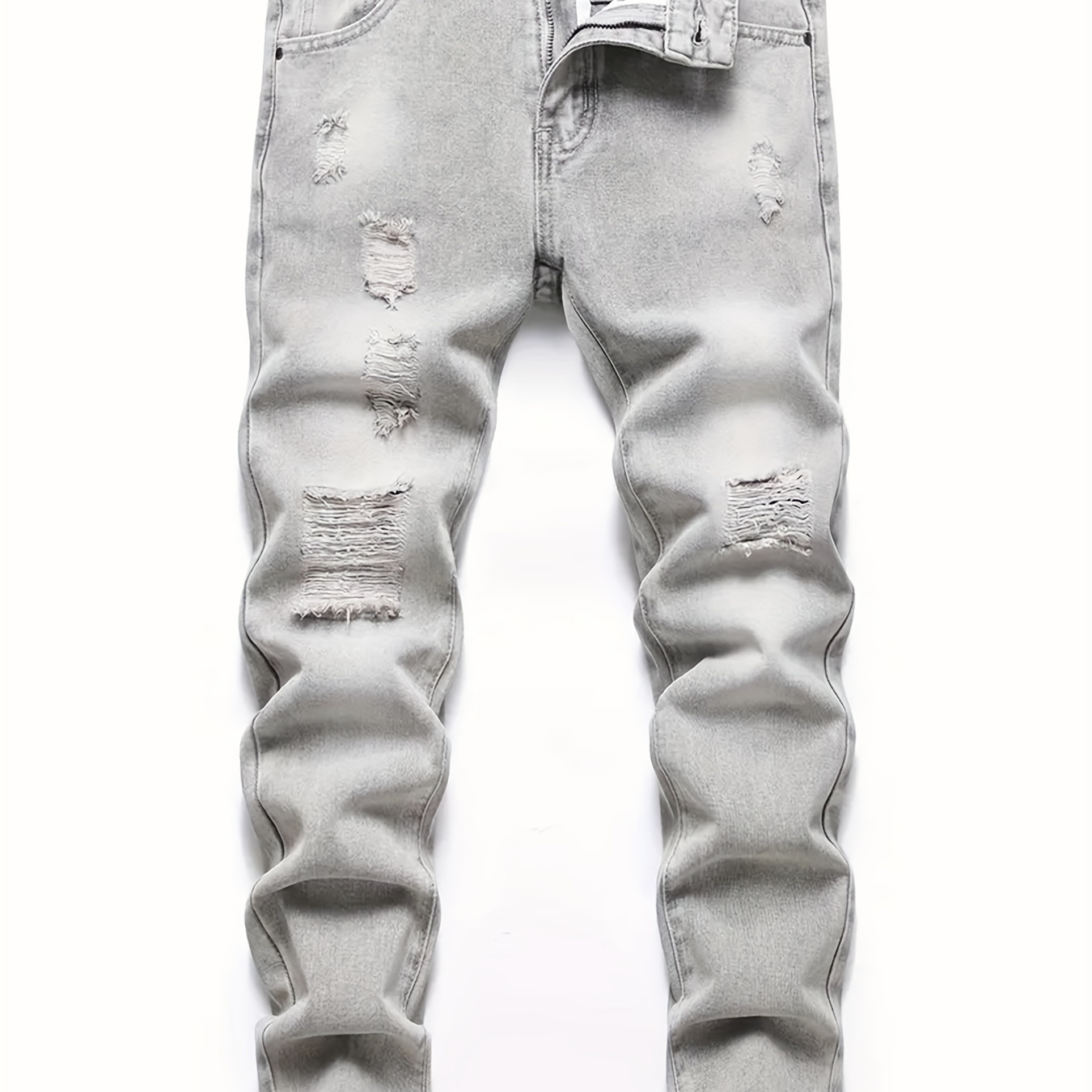 Ripped Design Cotton Jeans, Men's Casual Street Style Straight Leg Denim Pants For Spring Summer