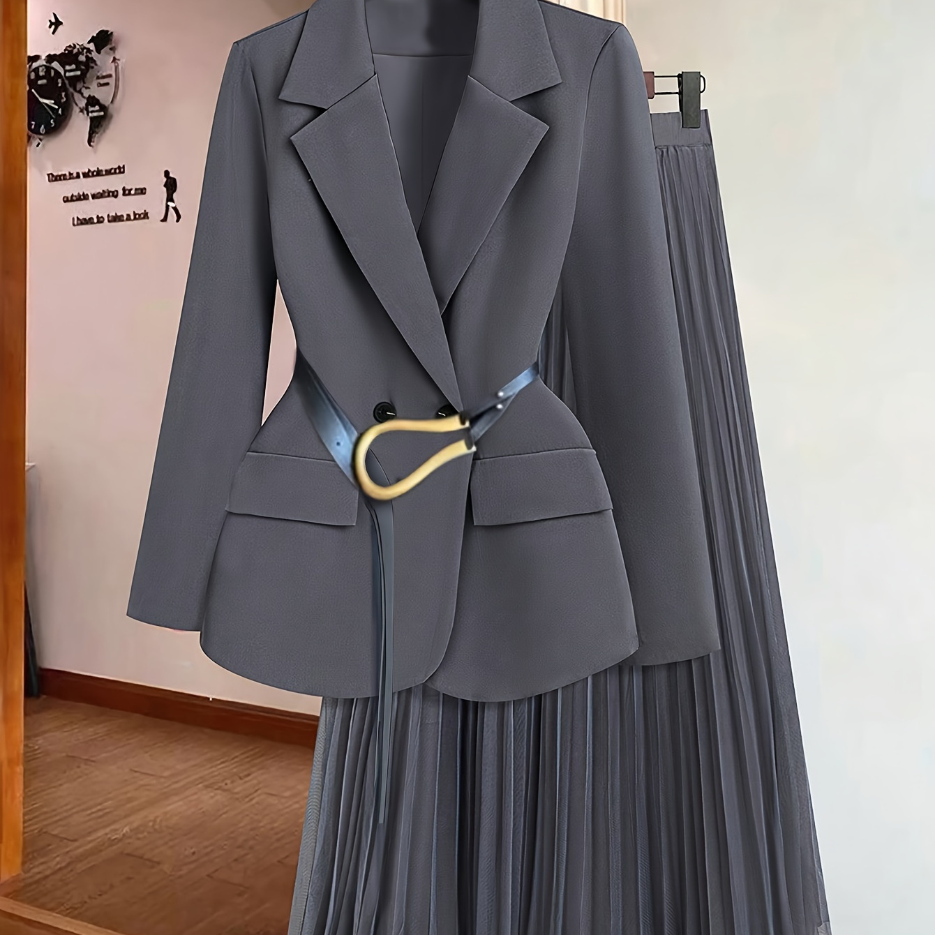 

-, Fashionable And Elegant Autumn And Winter Suit Jacket And A-line Skirt Two-piece Set