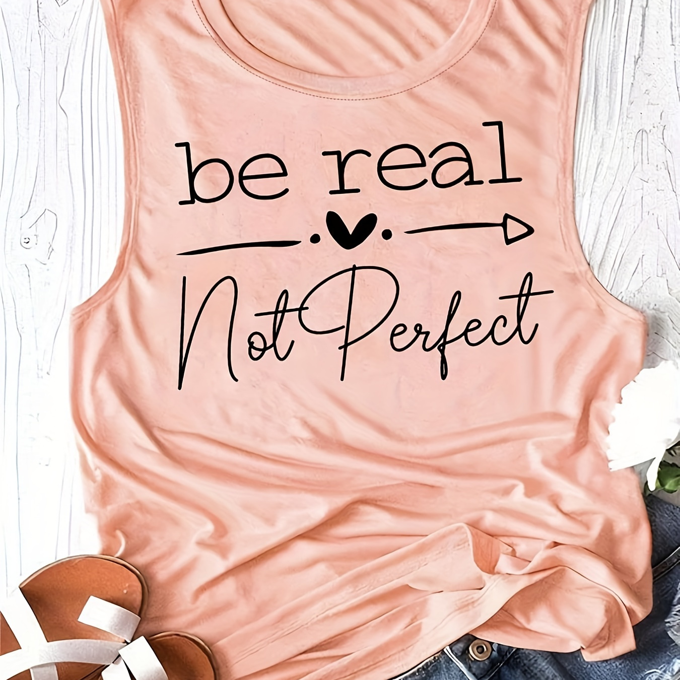 

Be Real Letter Print Tank Top, Casual Scoop Neck Sleeveless Tank Top, Women's Clothing
