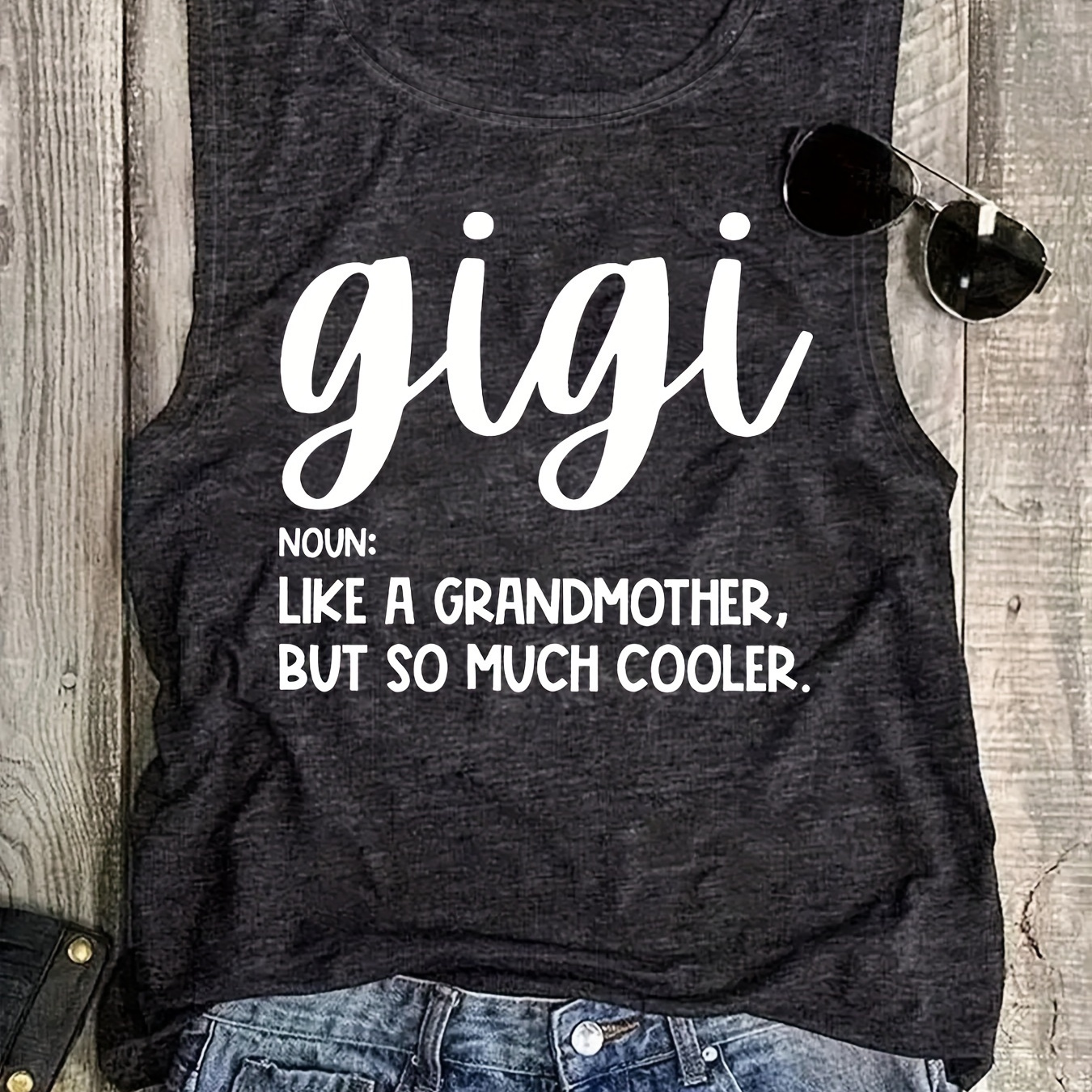

Gigi Letter Print Tank Top, Sleeveless Casual Top For Summer & Spring, Women's Clothing