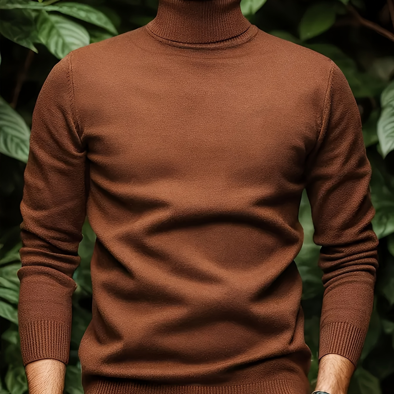 

1pc Men's Casual Viscose Turtleneck Sweater - Solid Color, Long Sleeve, Regular Fit, High Neck Knit Fabric Shirt