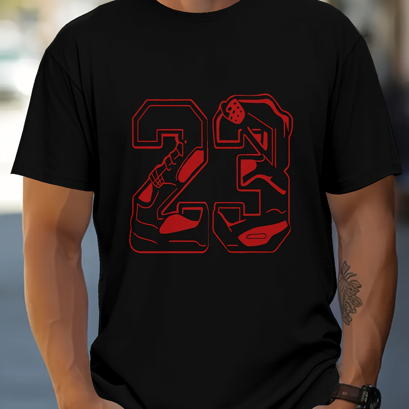 

Men's 23 Print T-shirt, Casual Short Sleeve Crew Neck Tee, Men's Clothing For Outdoor