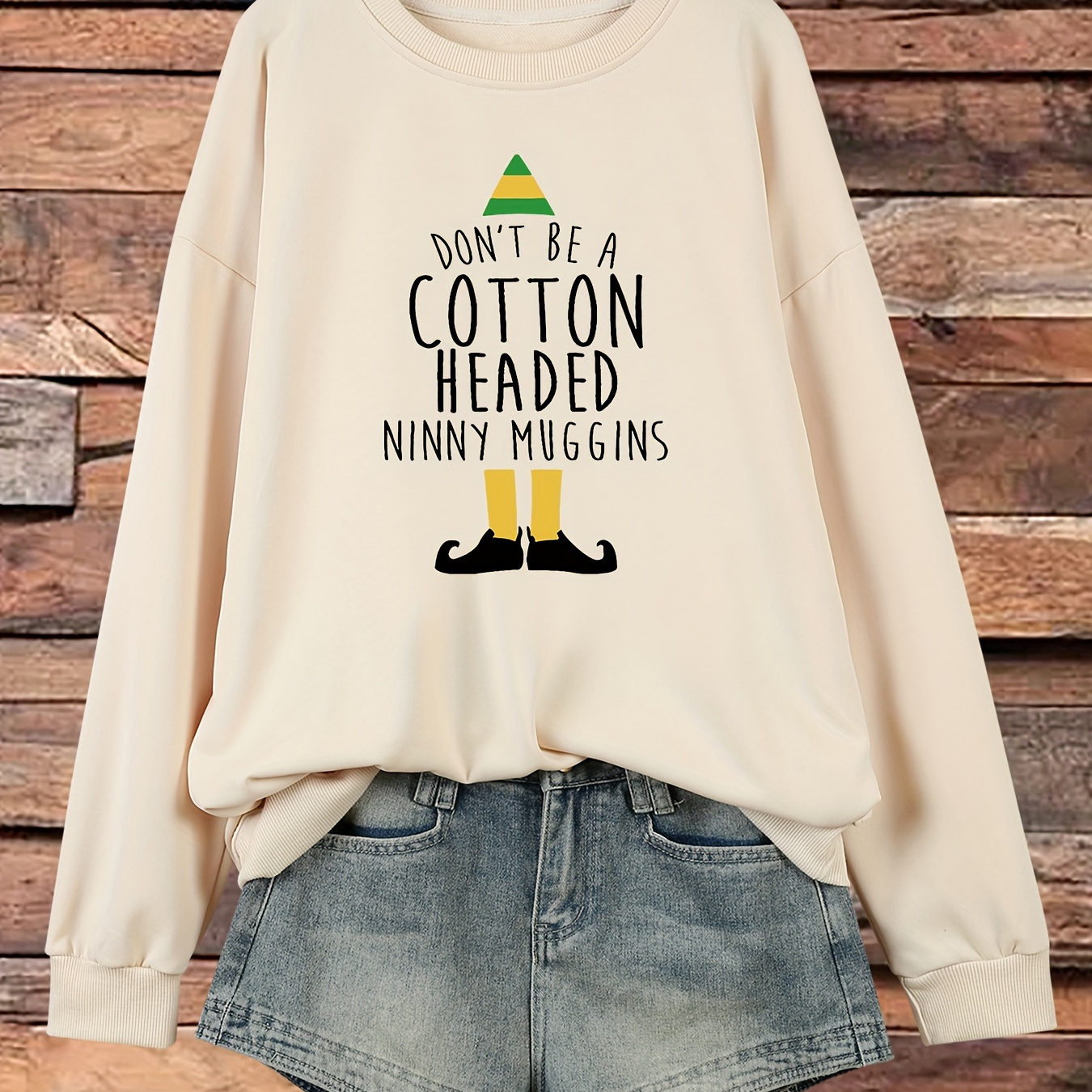 

Plus Size Casual Sweatshirt, Women's Plus Creative Slogan Print Long Sleeve Round Neck Sweatshirt