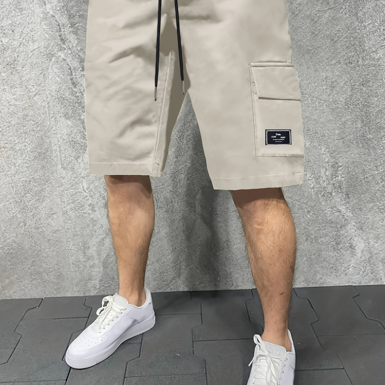 Men's Plus Size Cargo Shorts, Solid Color Drawstring Short Pants For Comfort & Casual Chic Style