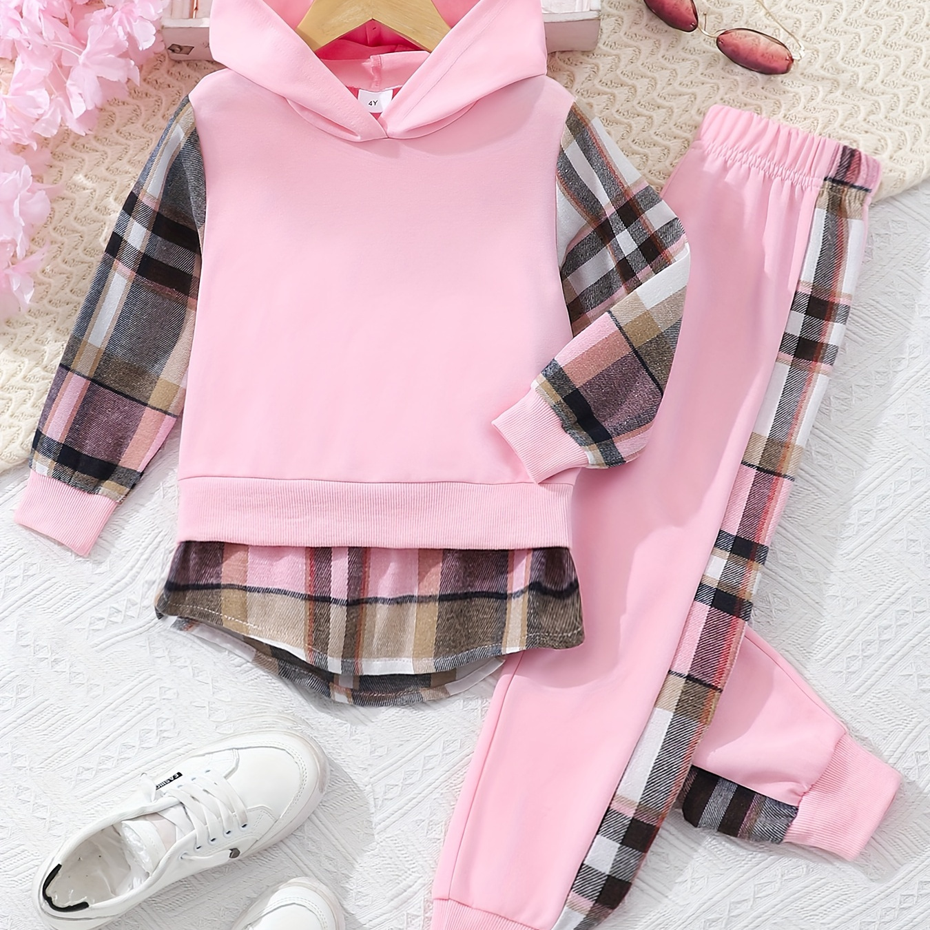 

Splicing 1 Set Girl's Long- Sweatshirt Top + Jogger Pants 2pcs Outfit - & Fall Clothes