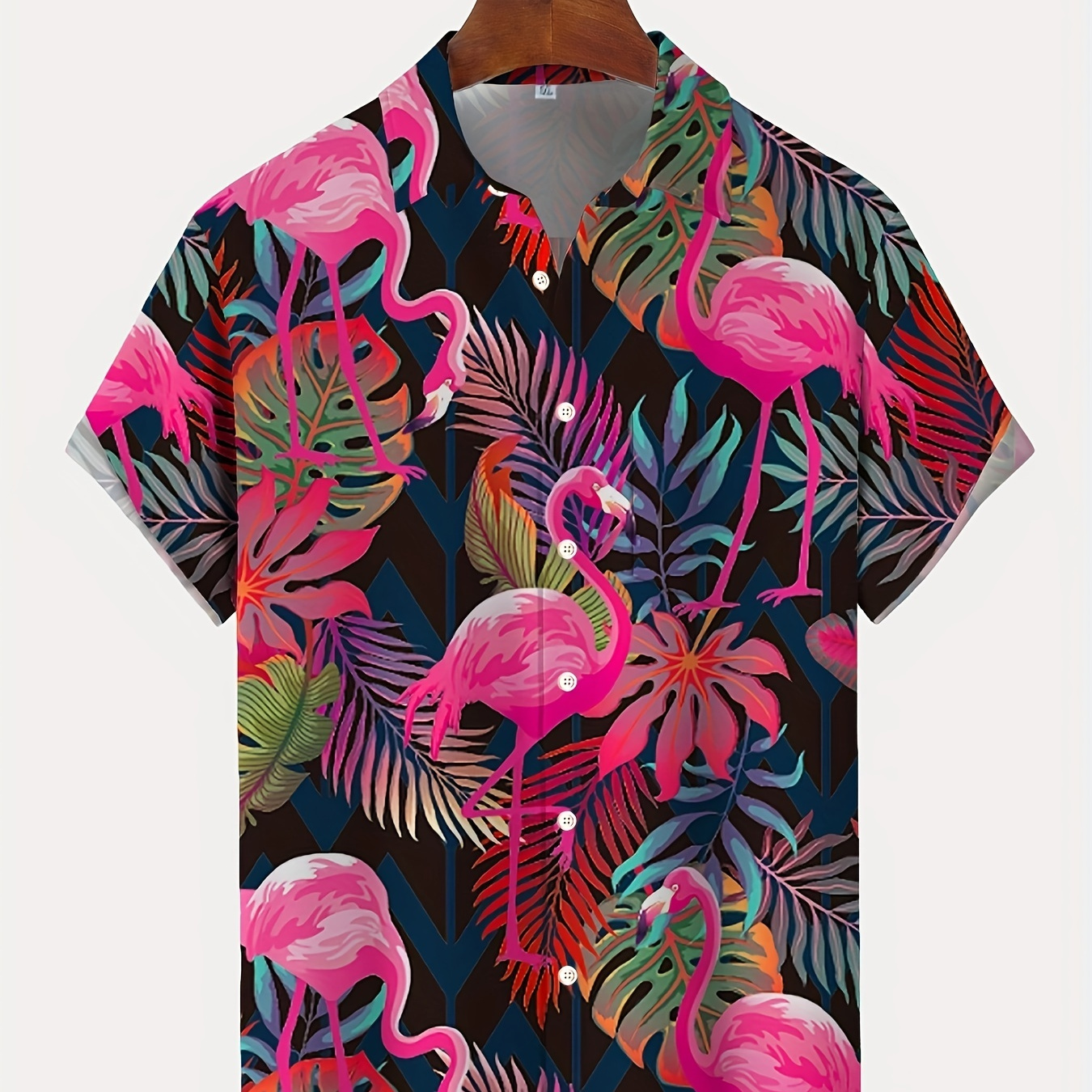 

Flamingo Print Men's Casual Short Sleeve Hawaiian Shirt, Men's Shirt For Summer Vacation Resort, Tops For Men, Gift For Men