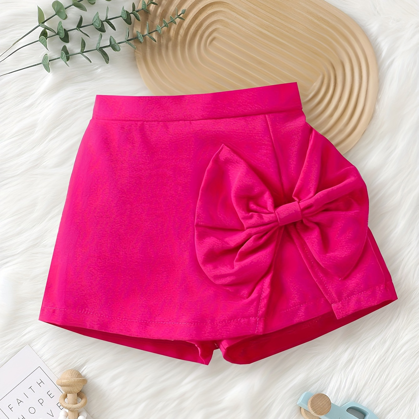 

Solid Color Bow Decor Skirt Shorts For Girls, Cool And Comfy Holiday Versatile Short Pants Summer Gift, Kids' Clothing, Culotte