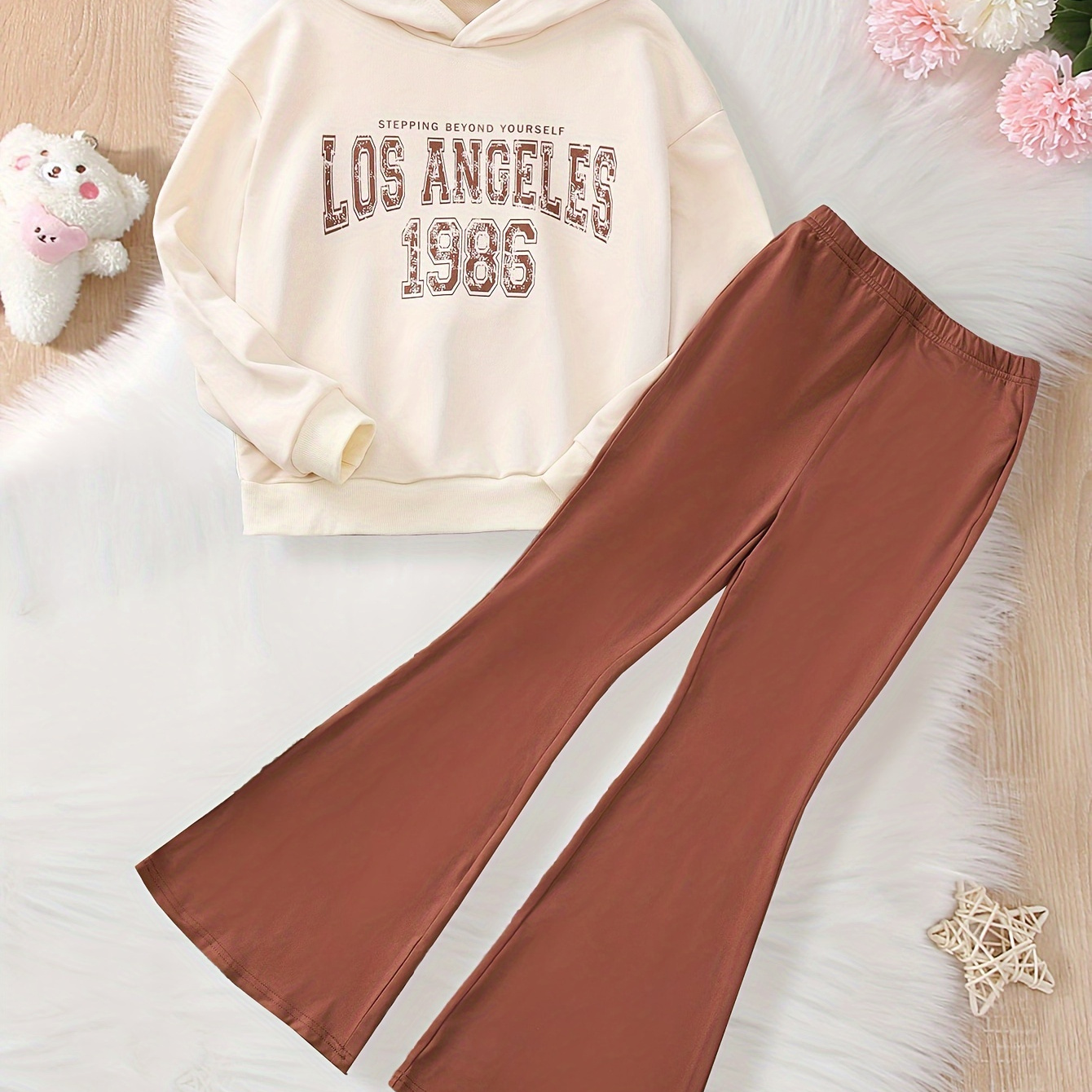 

Los Angeles Print Outfits 2pcs Girls Hoodies + Flare Pants Set Spring Fall Outdoor Gift