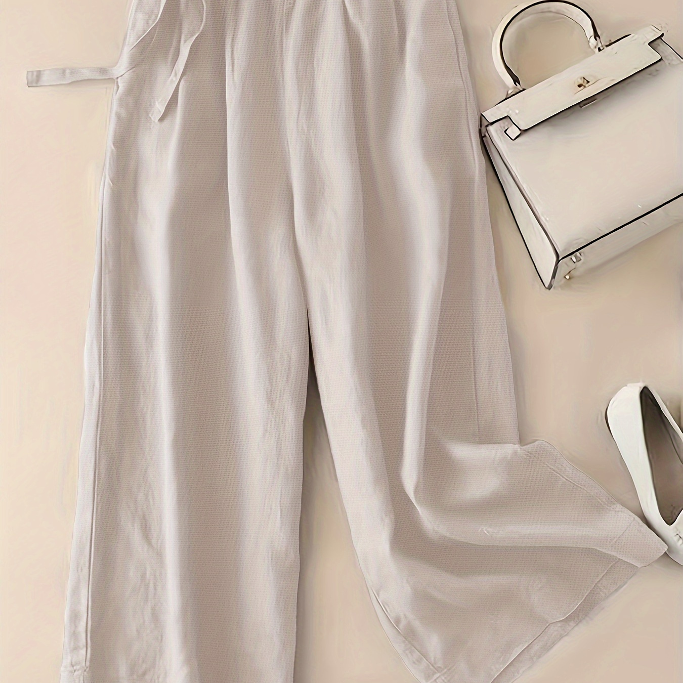

Solid Elastic Waist Pants, Casual Wide Leg Simple Summer Pants, Women's Clothing