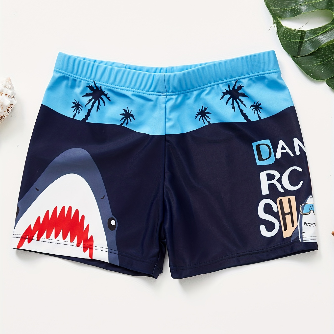 

Shark Print Boy's Swim Trunks, Elastic Waist Beach Shorts, Kid's Swimwear For Summer Vacation