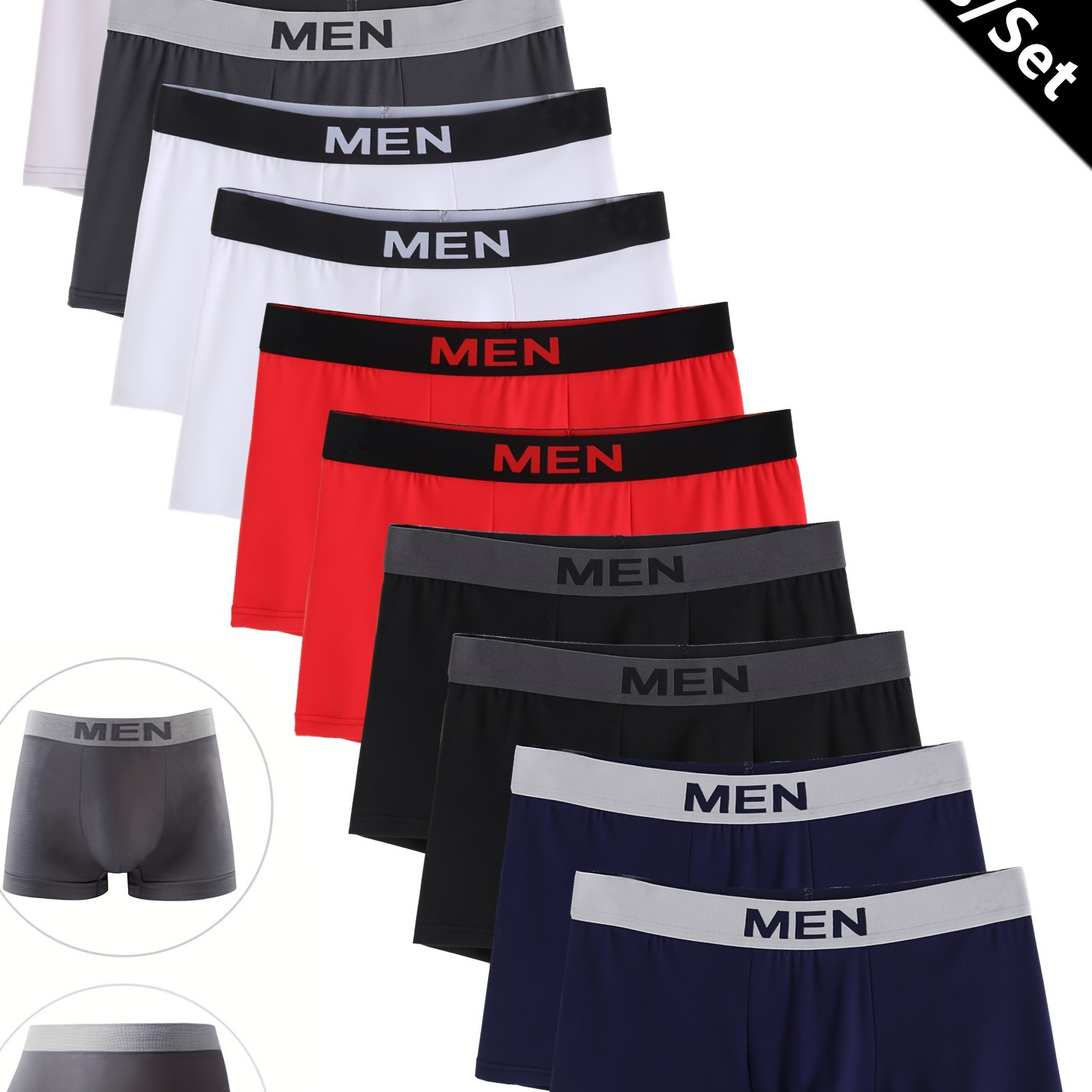 

10pcs Boxers en Respirant Hommes - Imprimé Lettres, Taille Moyenne, Multicolore