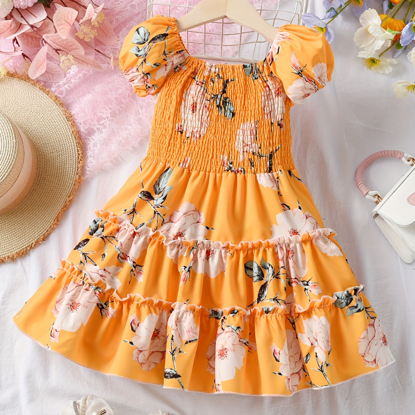 Enfant en bas âge bébé enfants filles fleurs florales sangle froncée robe de princesse d'été