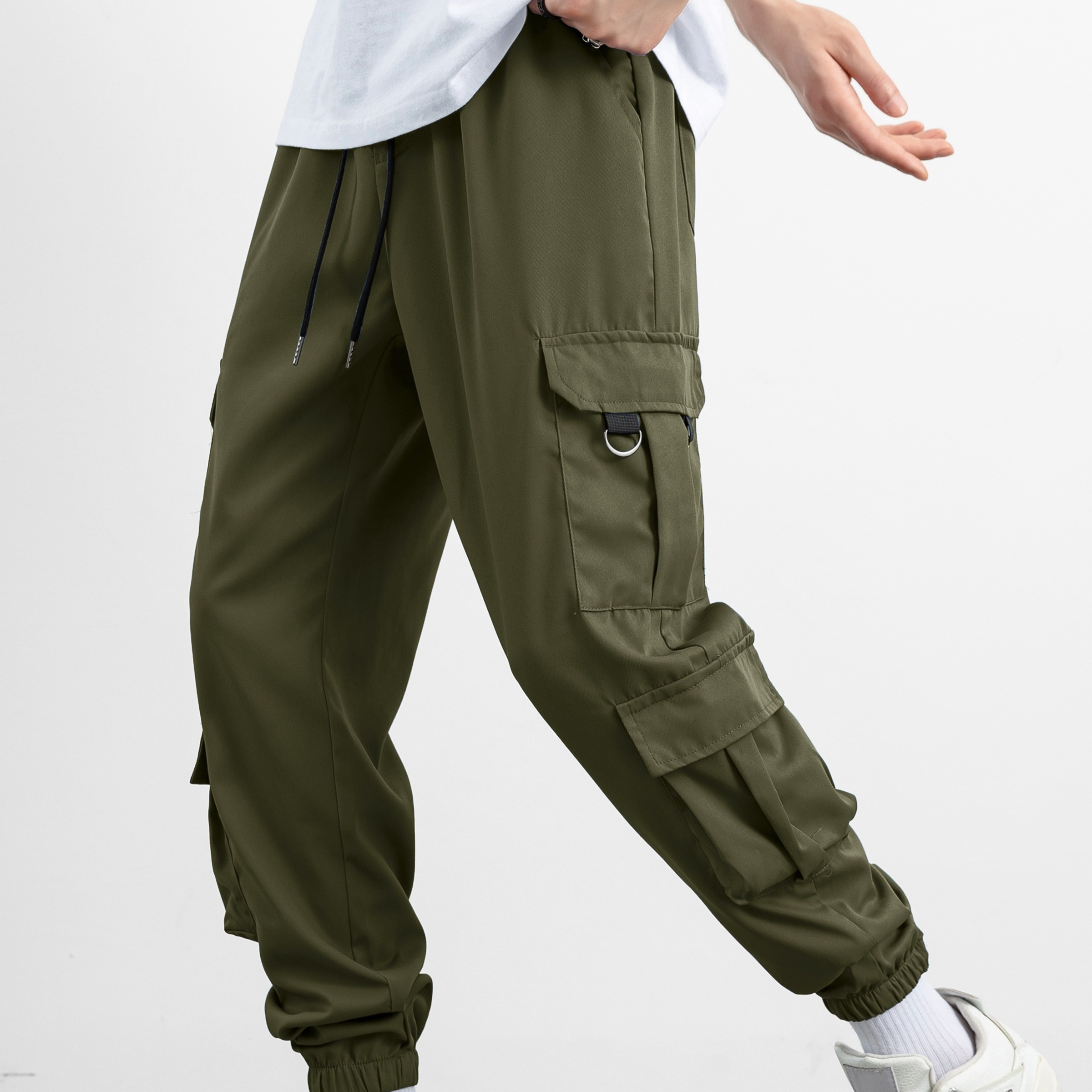 

Classic Design Solid Color Multi Flap Pockets Men's Cargo Pants, Loose Casual Joggers Outdoor Pants, Men's Work Pants For Fishing Hiking