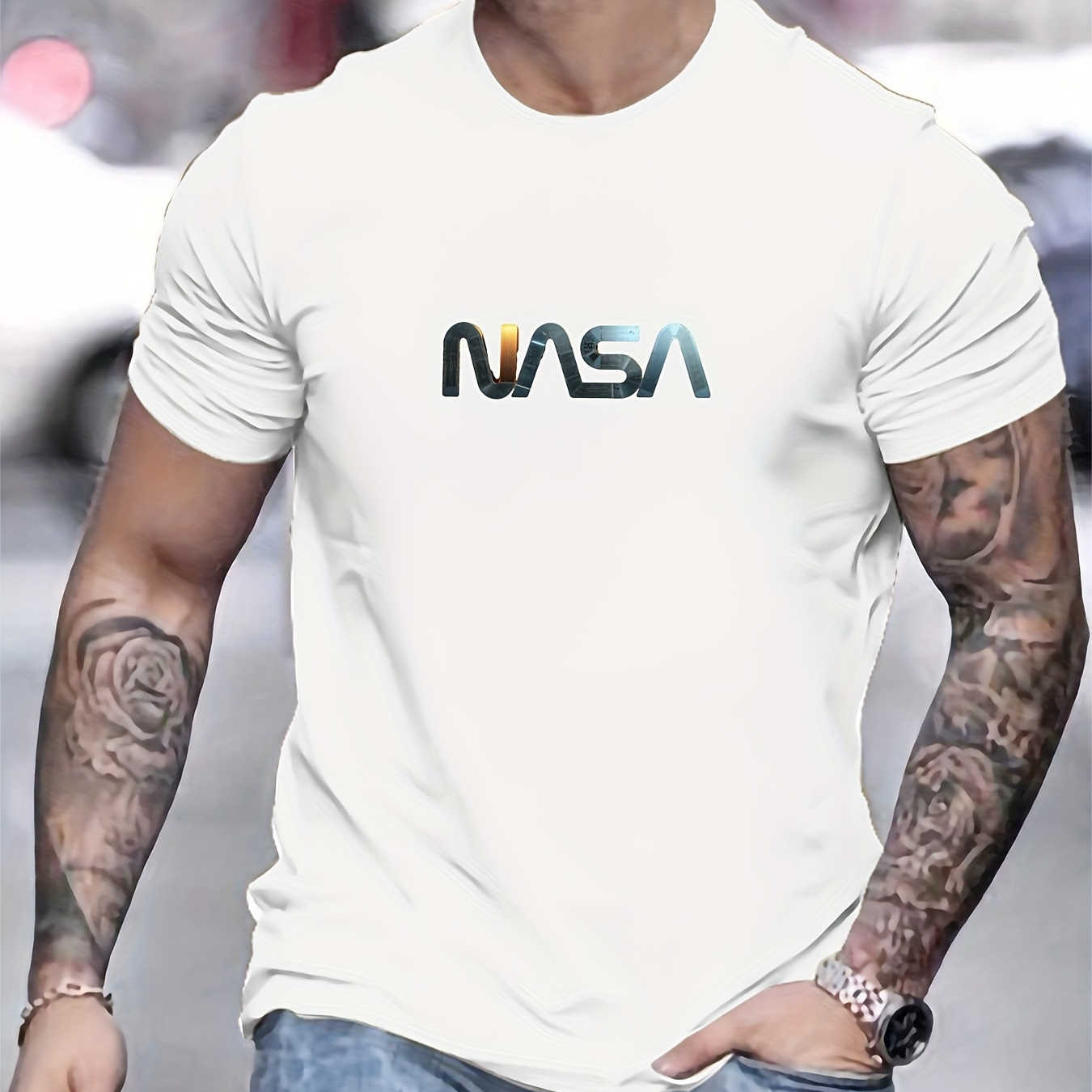 

Simple Print Nasa, Tees For Men, Casual Short Sleeve T-shirt For Summer