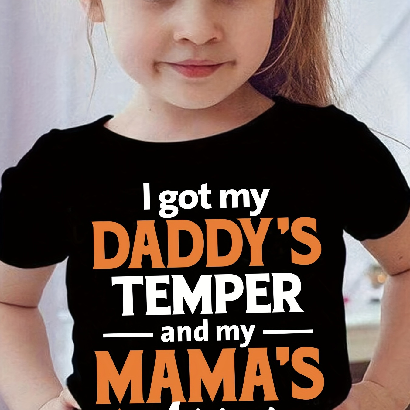 

I Got My Daddy's Temper Print, Girls' Crew Neck Tees, Short Sleeve T-shirts For Spring And Summer, As Gifts For Girls