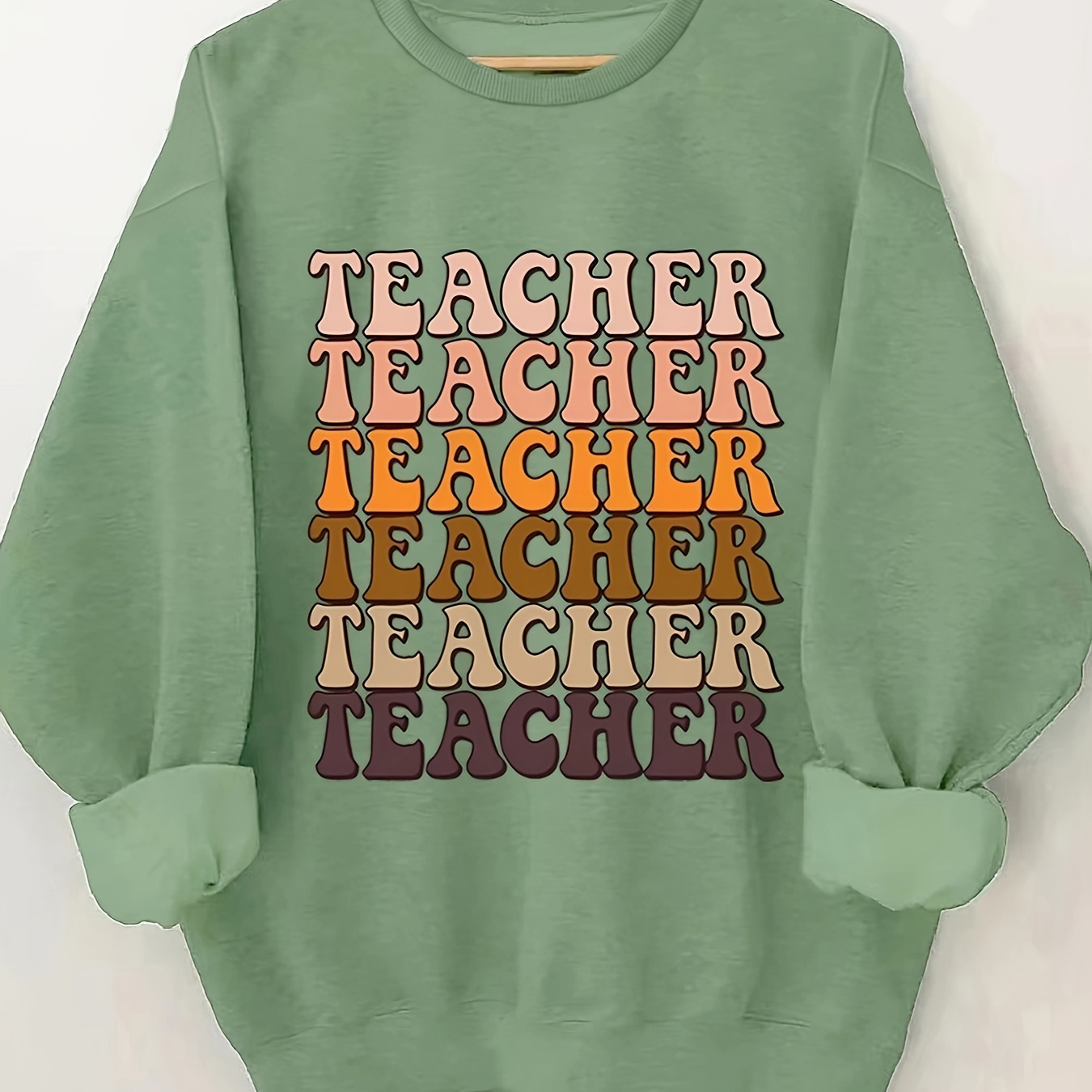 

Teacher Print Pullover Sweatshirt, Casual Long Sleeve Crew Neck Sweatshirt For Fall & Winter, Women's Clothing