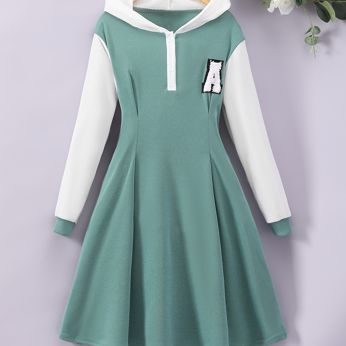 

Girls Comfy & Casual Splicing Letter Print Hooded Dress Colorblock Dress Spring Fall Party Gift