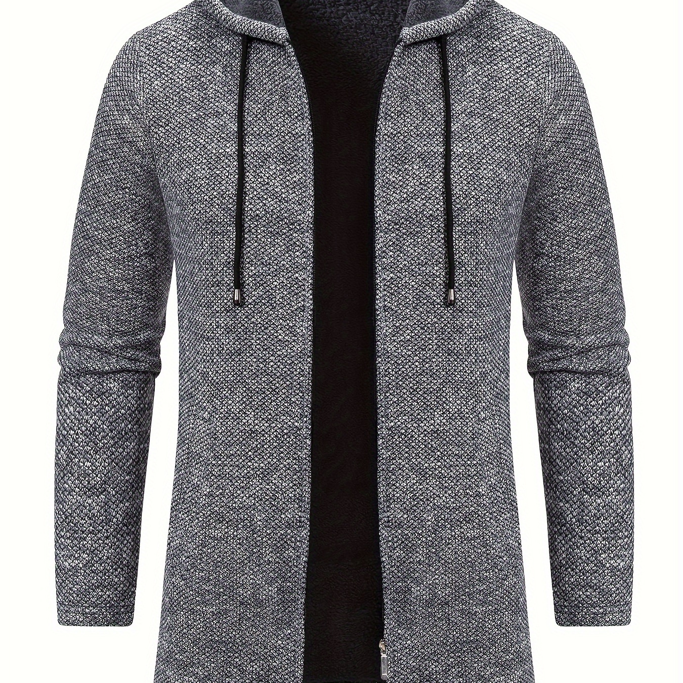

Men's Casual Mid-length Hooded Knitted Cadigan Jacket, Chic Warm Coat For Fall Winter