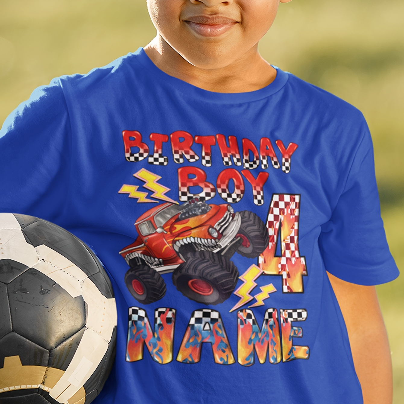 

Boy's Pure Cotton Summer Casual Short Sleeve T-shirt - 'birthday Boy...' Cartoon Racing Car Print Cool Comfy Round Neck Tee Gift