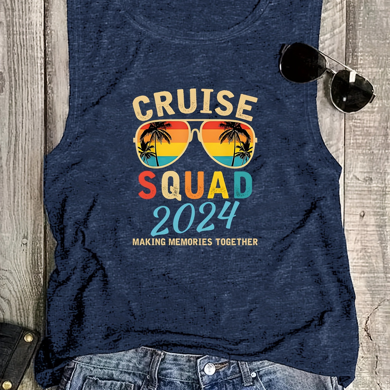 

Cruise Print Tank Top, Sleeveless Casual Top For Summer & Spring, Women's Clothing