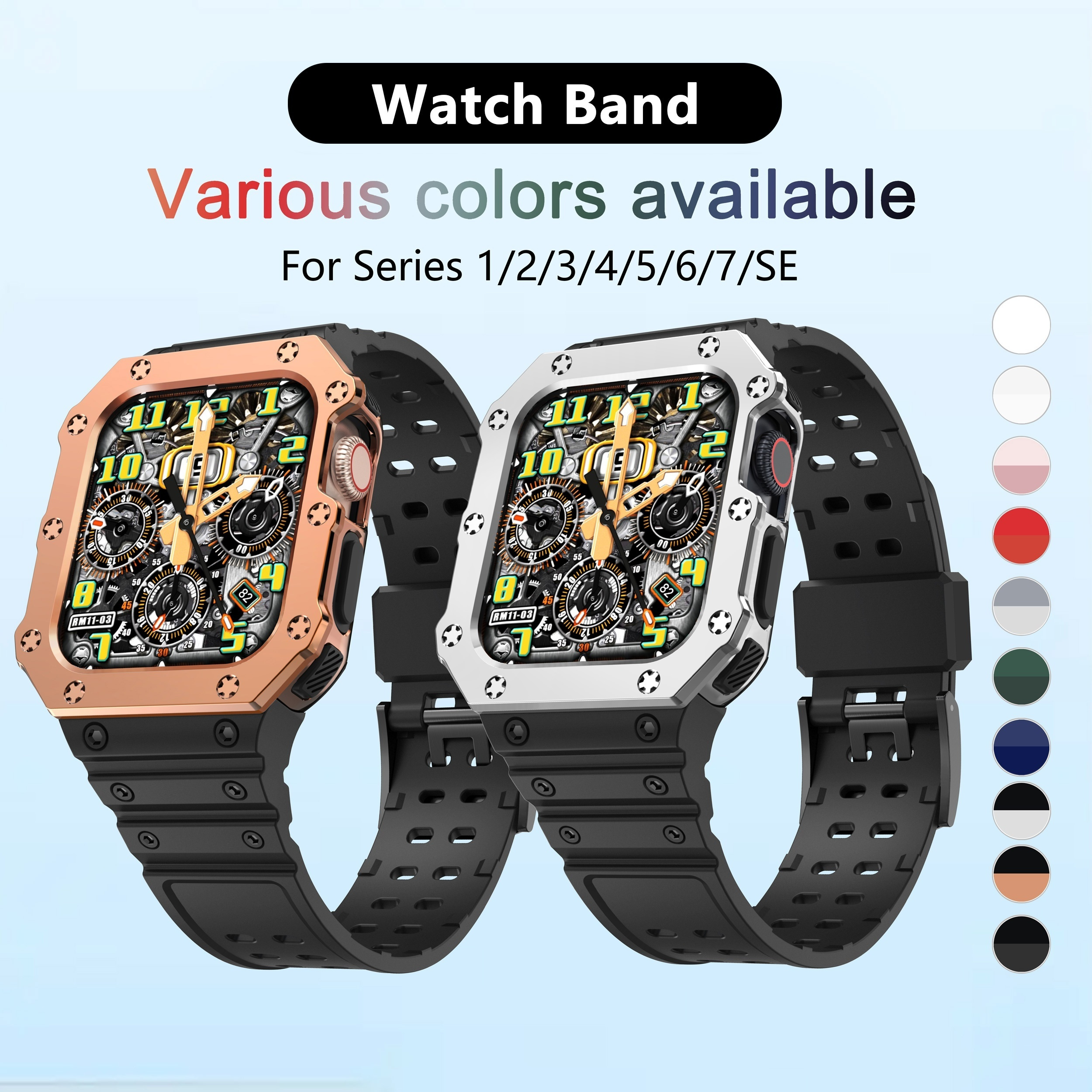 amBand Compatible with Apple Watch Band 45mm 44mm 42mm with Bumper Case,  Rugged Men Bands for iWatch SE SE 2 Series 9 8 7 6 5 4 3 2 1, Sport  Military