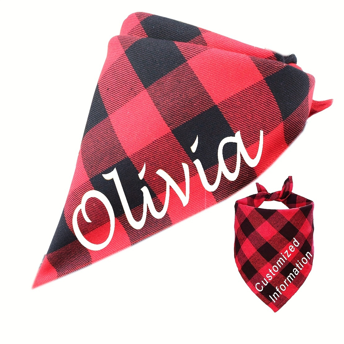 

Red Personalized Plaid Dog Bandana Custom Name Dog Scarf Pet Bib Collar Neckerchief