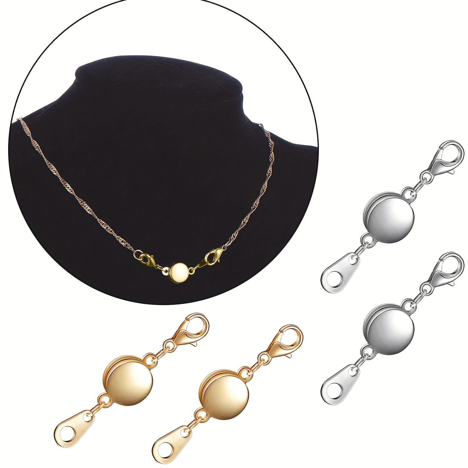 OHINGLT Necklace Extender Magnetic Necklace Clasps and Closures,Adjustable  Necklace Extenders Gold and Silver Chain Extension for Necklaces Magnetic