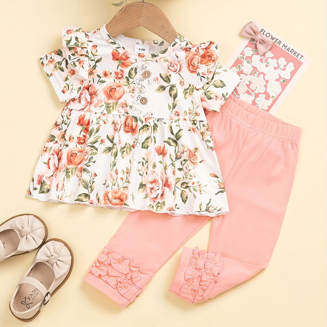 

Adorable Baby Girl Outfit - Floral Print Flutter Sleeve Top & Trousers Set