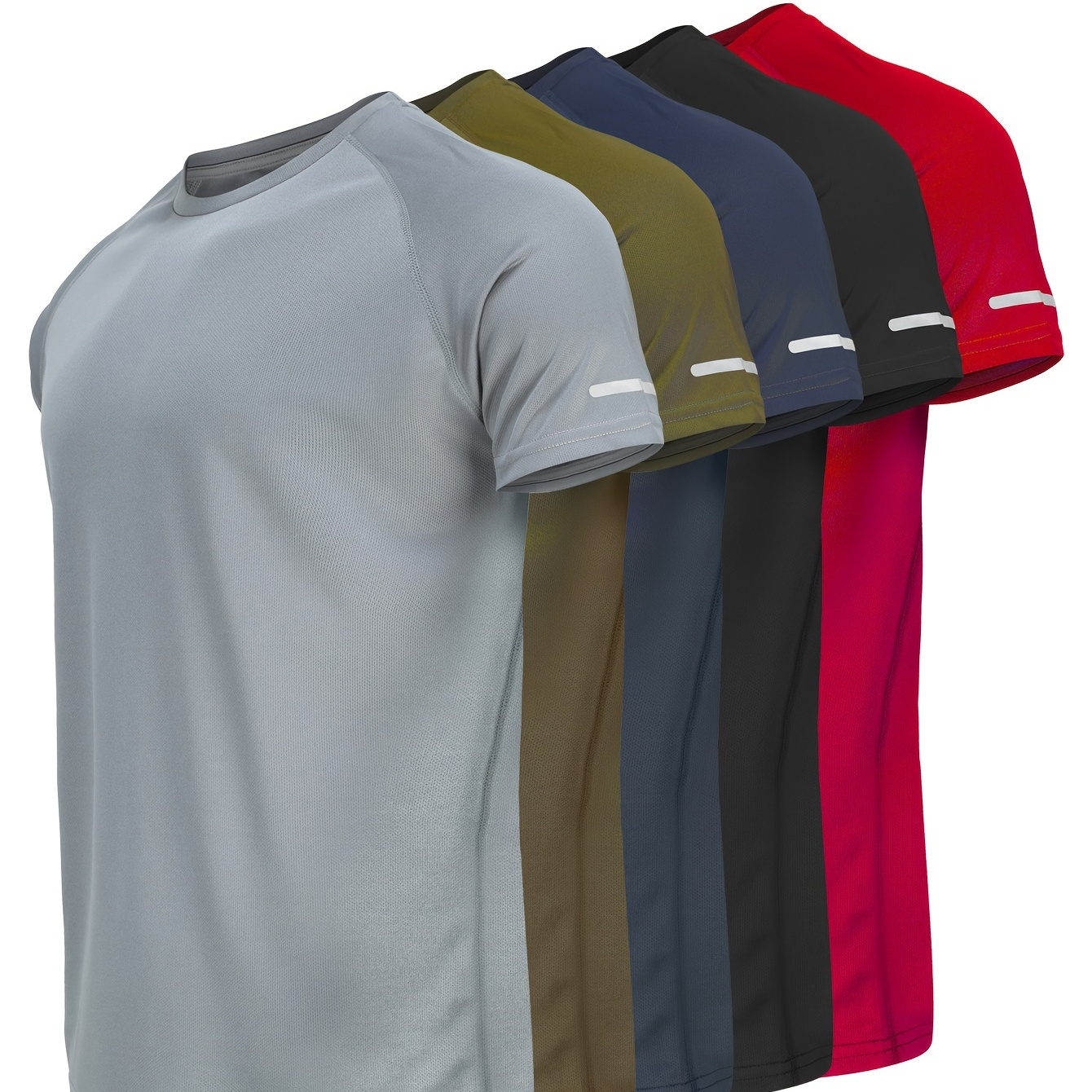 

T-shirt with reflective sports design, round neck and short sleeves, breathable and quick-drying, ideal for outdoor activities in summer.