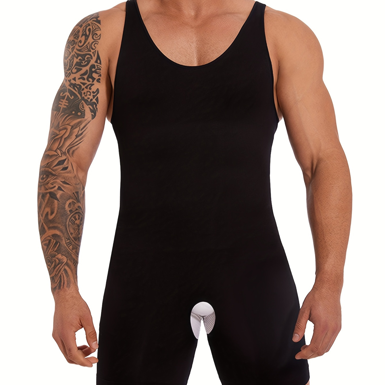 

1pc Body Amincissant à Haute Compression pour Hommes - Manches, Gilet de Shapewear en Nylon Extensible avec Soutien Abdominal, Noir Décontracté, Lavable à