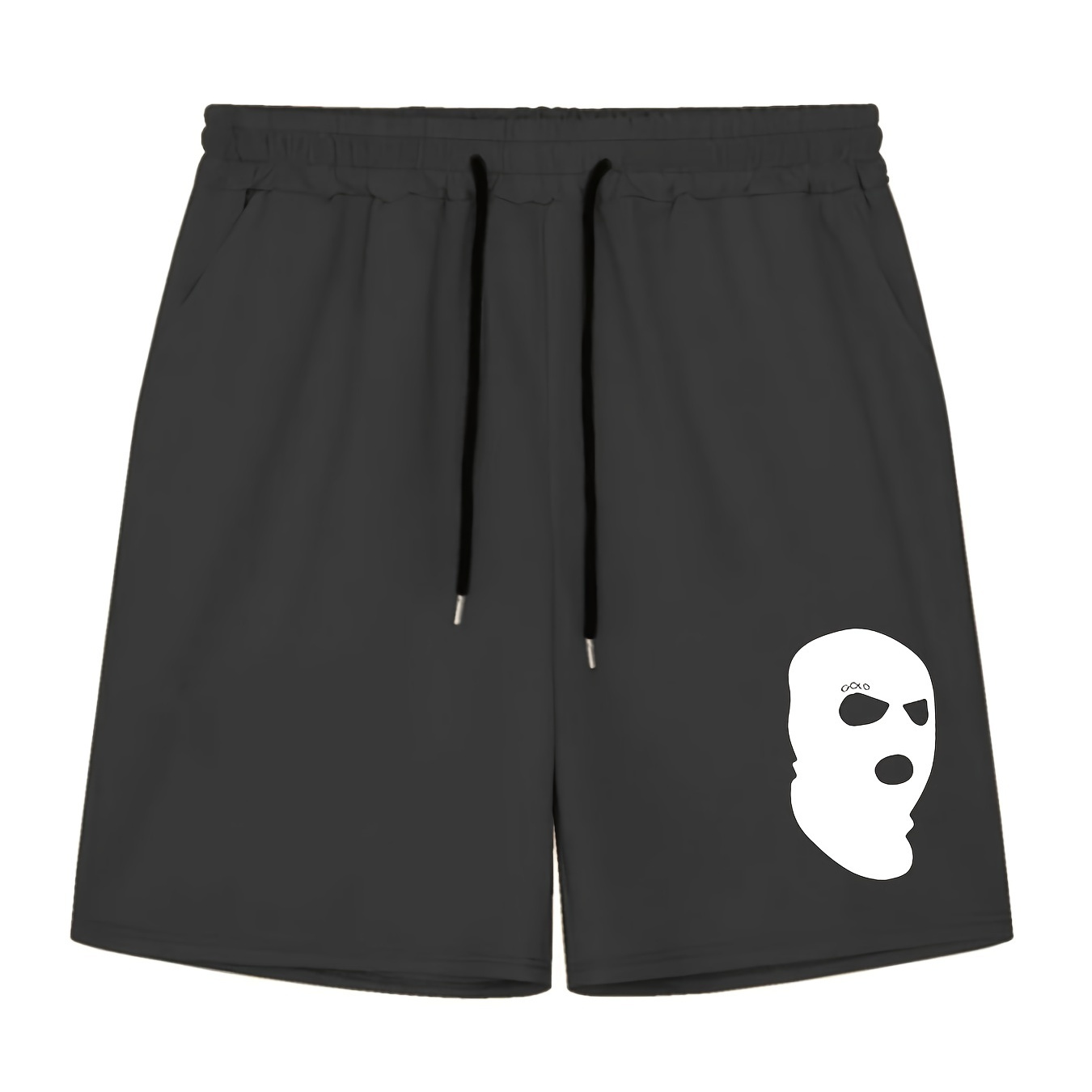 

Mens Casual Street Mask Print Slightly Stretch Drawstring Shorts, Male Clothes For Summer
