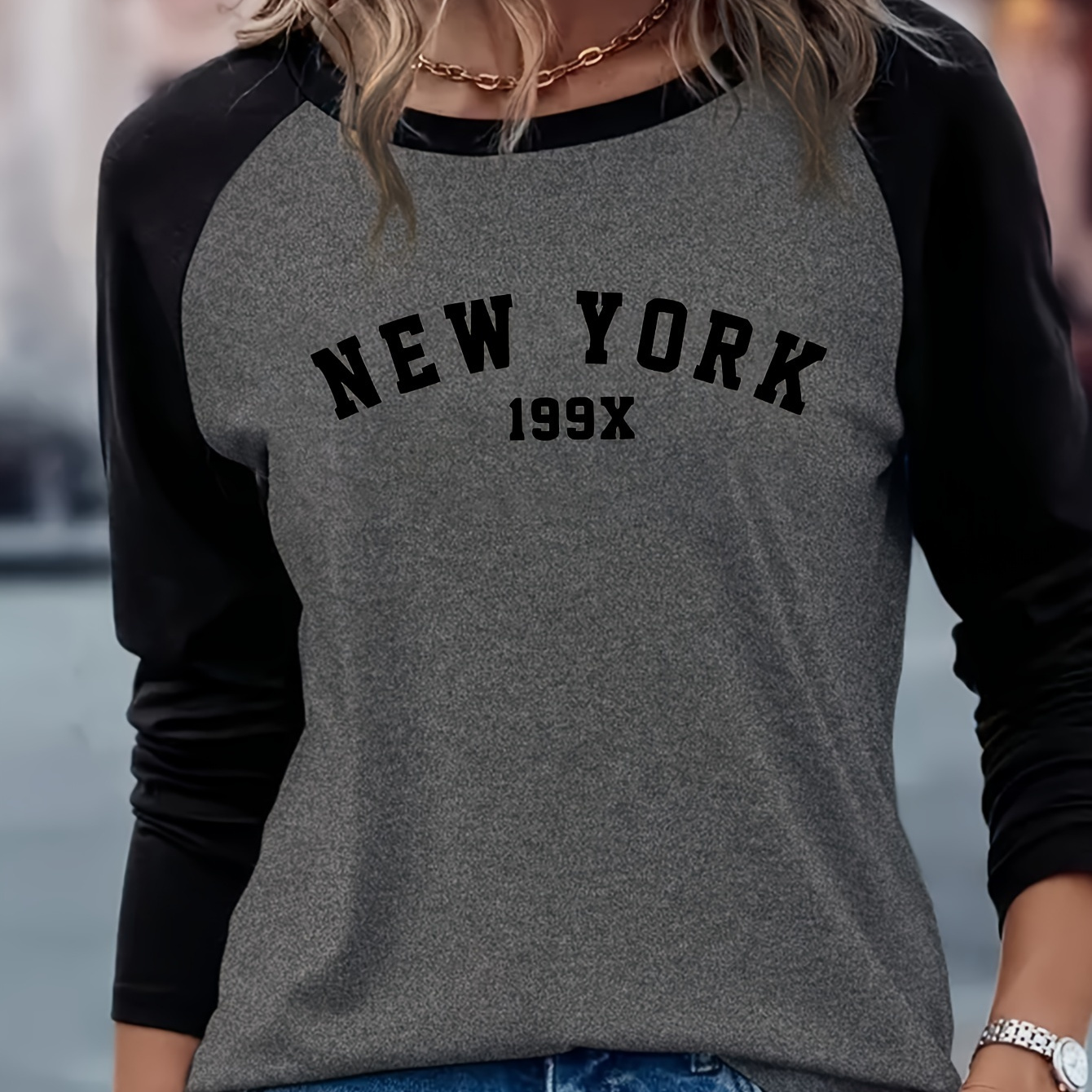 

Women's Casual New Applique Long Sleeve Raglan T-shirt - Crew Neck Polyester Spandex Medium Stretch Knit Fabric Top - All Season Wear Pullover Tee