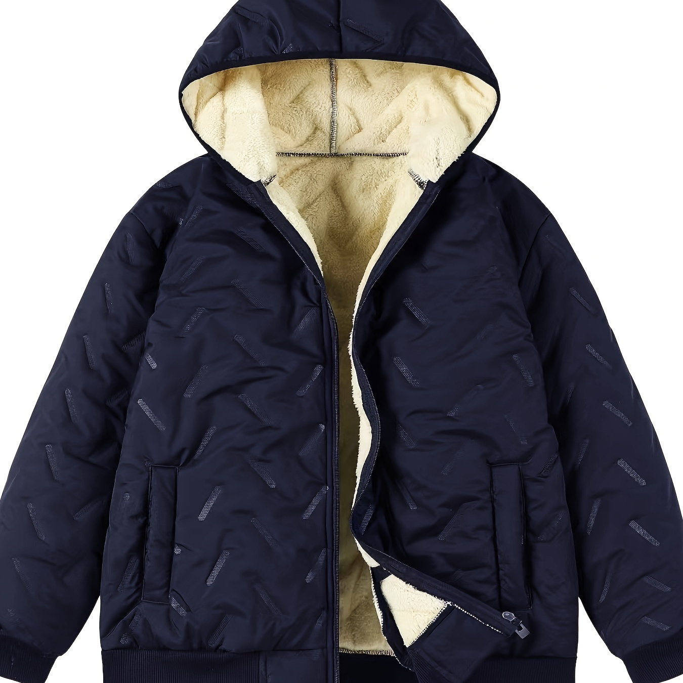 

Men's Fleece Lined Solid Color Padded Jacket With Hood For Winter And Autumn, Casual Stylish Warm Outdoor Coat As Gift