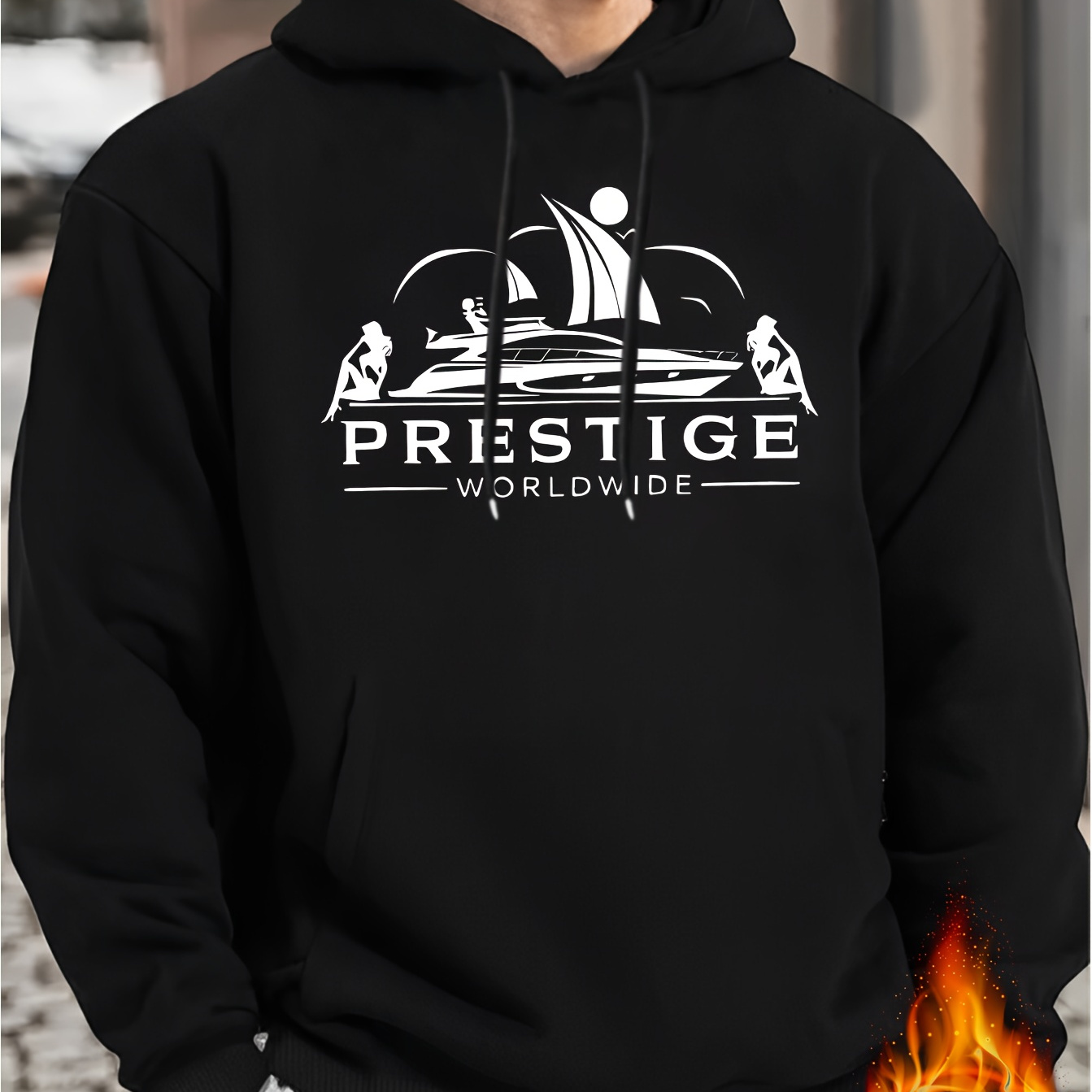 

Men's Prestige Worldwide Yacht Graphic Hoodie - Casual Polyester 100% Hooded Sweatshirt With Slight Stretch, Regular Fit Knit Fabric Long Sleeve Pullover For Fall/winter