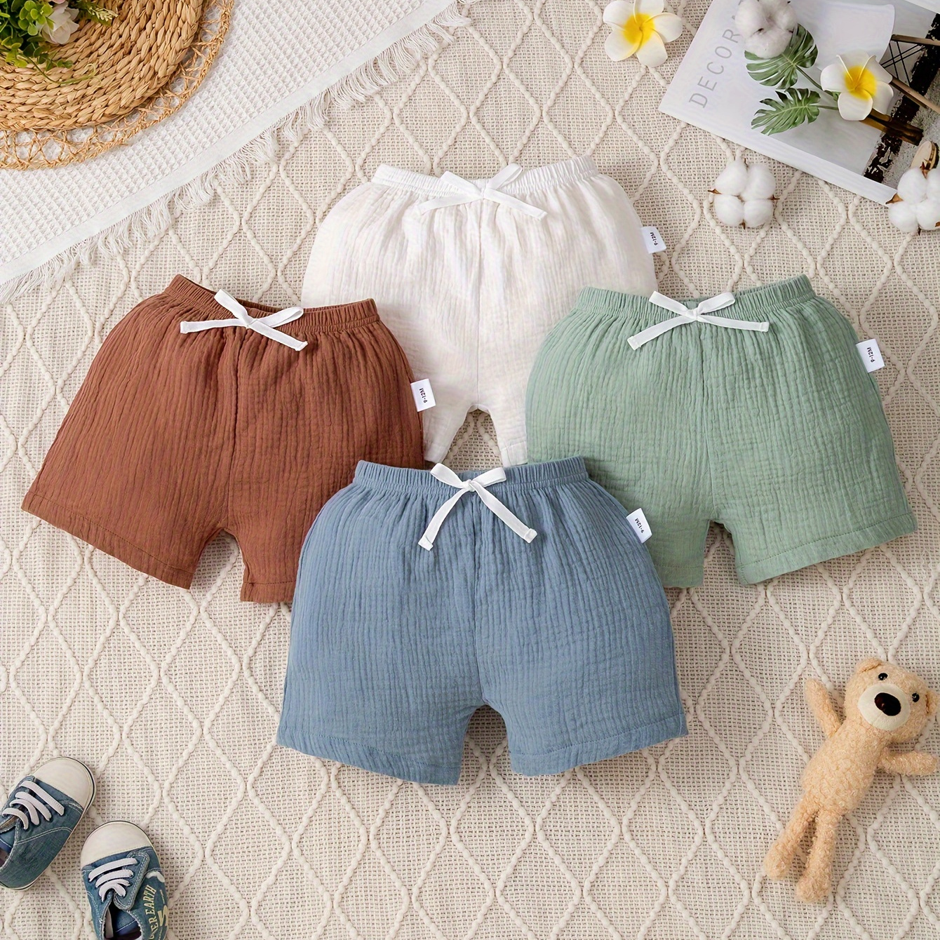 

3-pack Unisex Baby Shorts, 100% Pure Cotton Muslin, Soft And Comfortable, Casual Style Toddler Bloomers With Elastic Waistband, Assorted Colors, Infant Summer Clothing