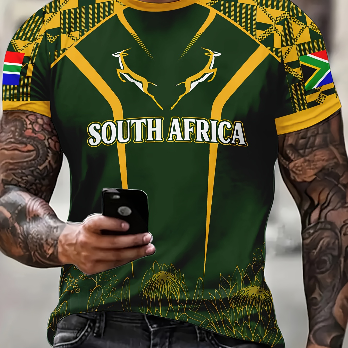 

South Africa Jumping , Men's Crew Neck Short Sleeve T-shirt, Casual Tops For Men, Men's Comfy Clothing For