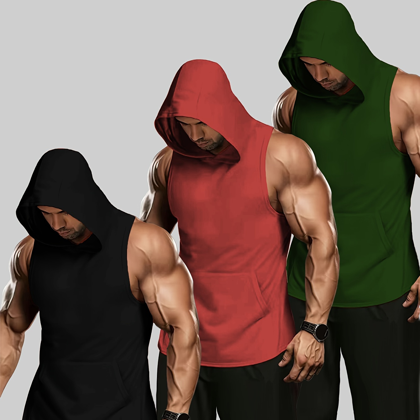 

3pcs Tanktop Set, Solid Men's Casual Comfy Vest Shirts For Summer, Men's Clothing Workout Vest Tshirt Top