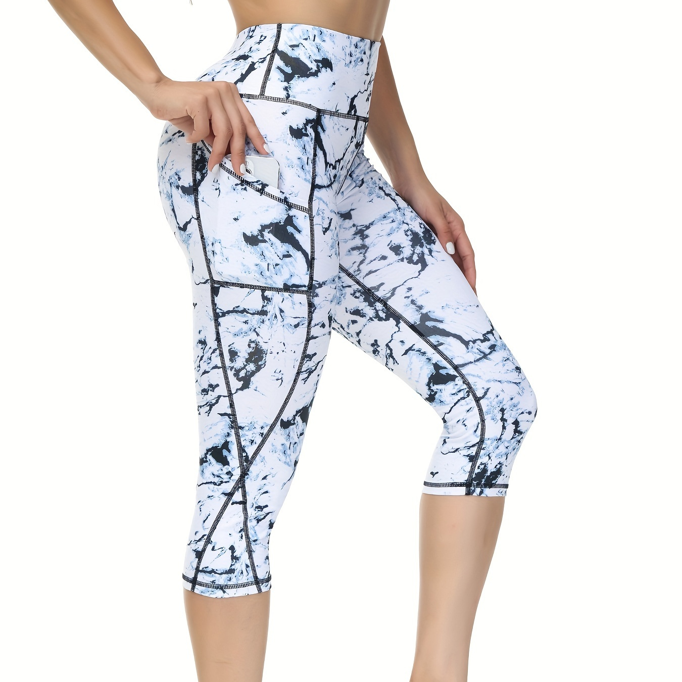 Printed Capri Leggings Pockets Women High Waisted Workout - Temu