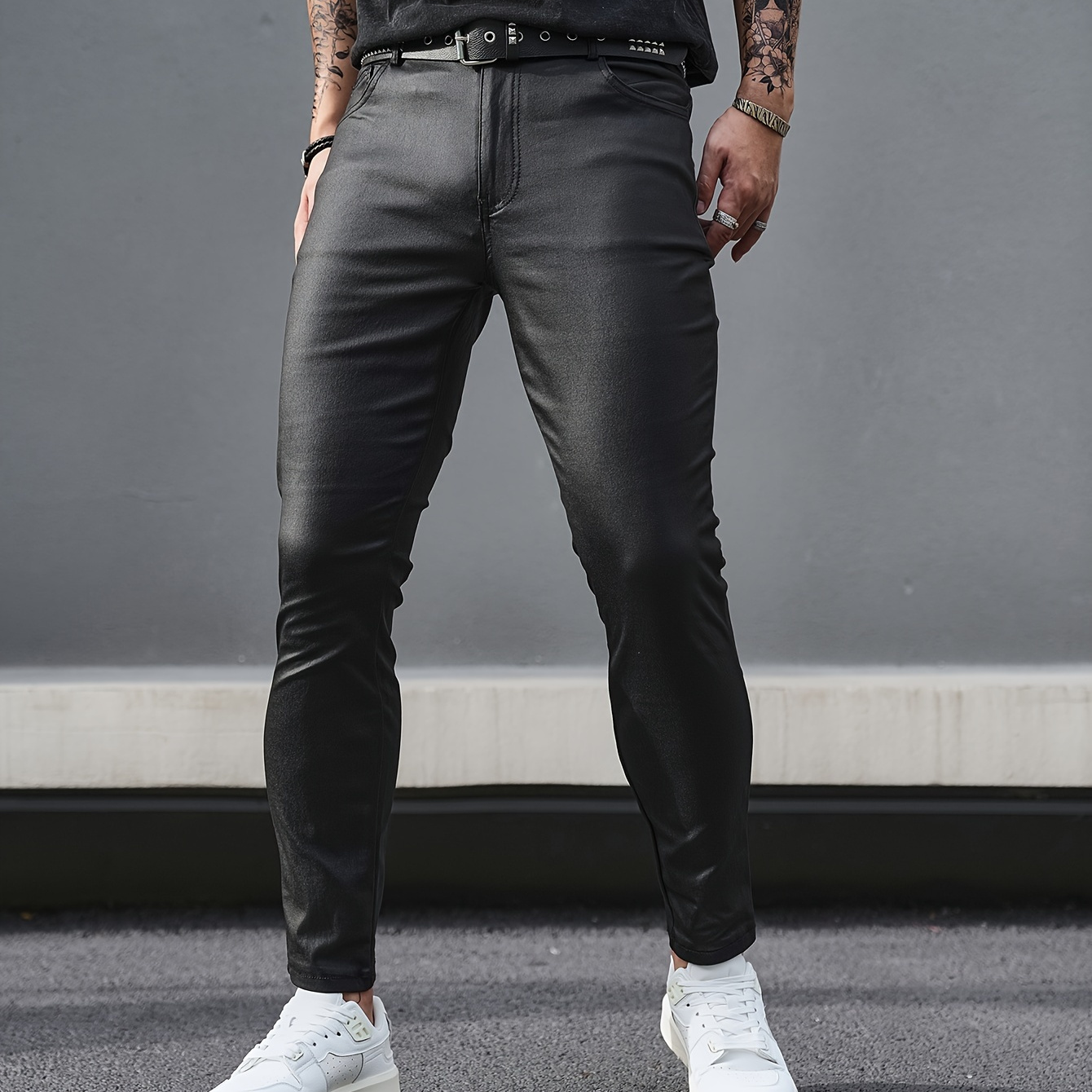 

Men's Casual Skinny Pants, Chic Stretchy High Waist Trousers For Outdoor Activities