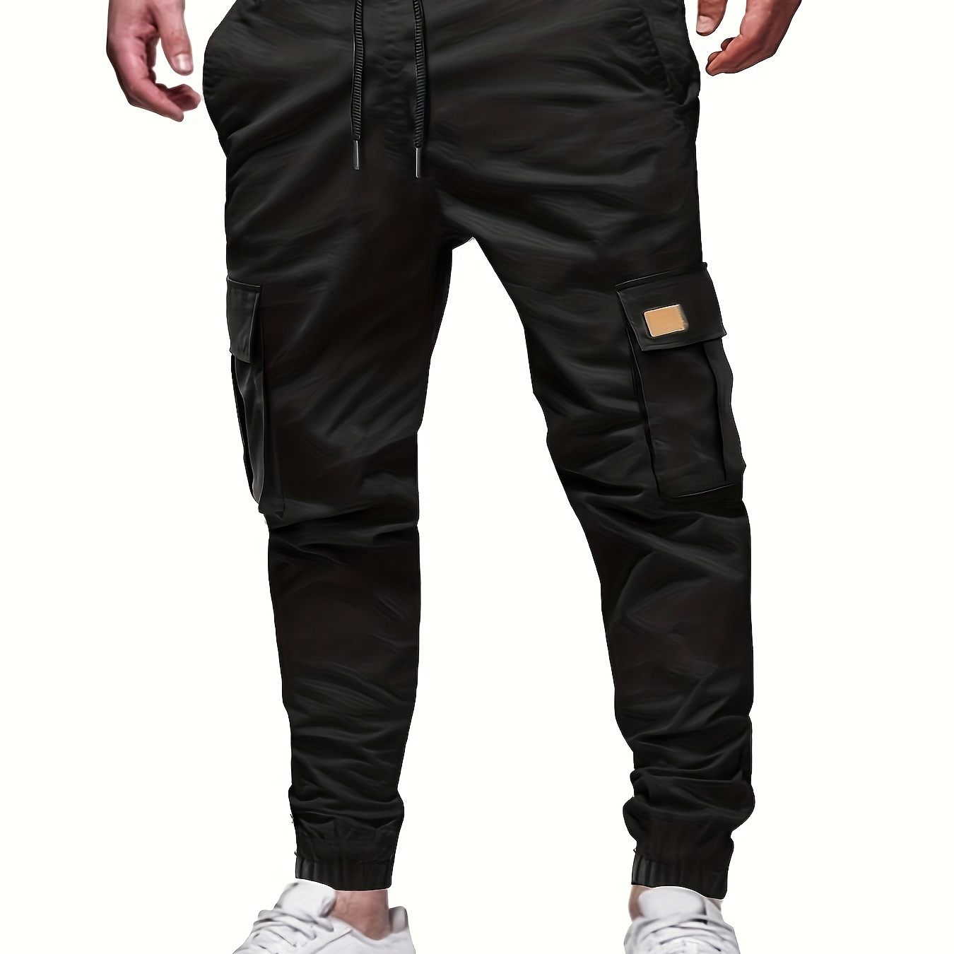 

Men's Trendy Solid Footed Cargo Pants With Side Pocket, Comfy Casual Loose Fit Trousers For Men's Outdoor Activities